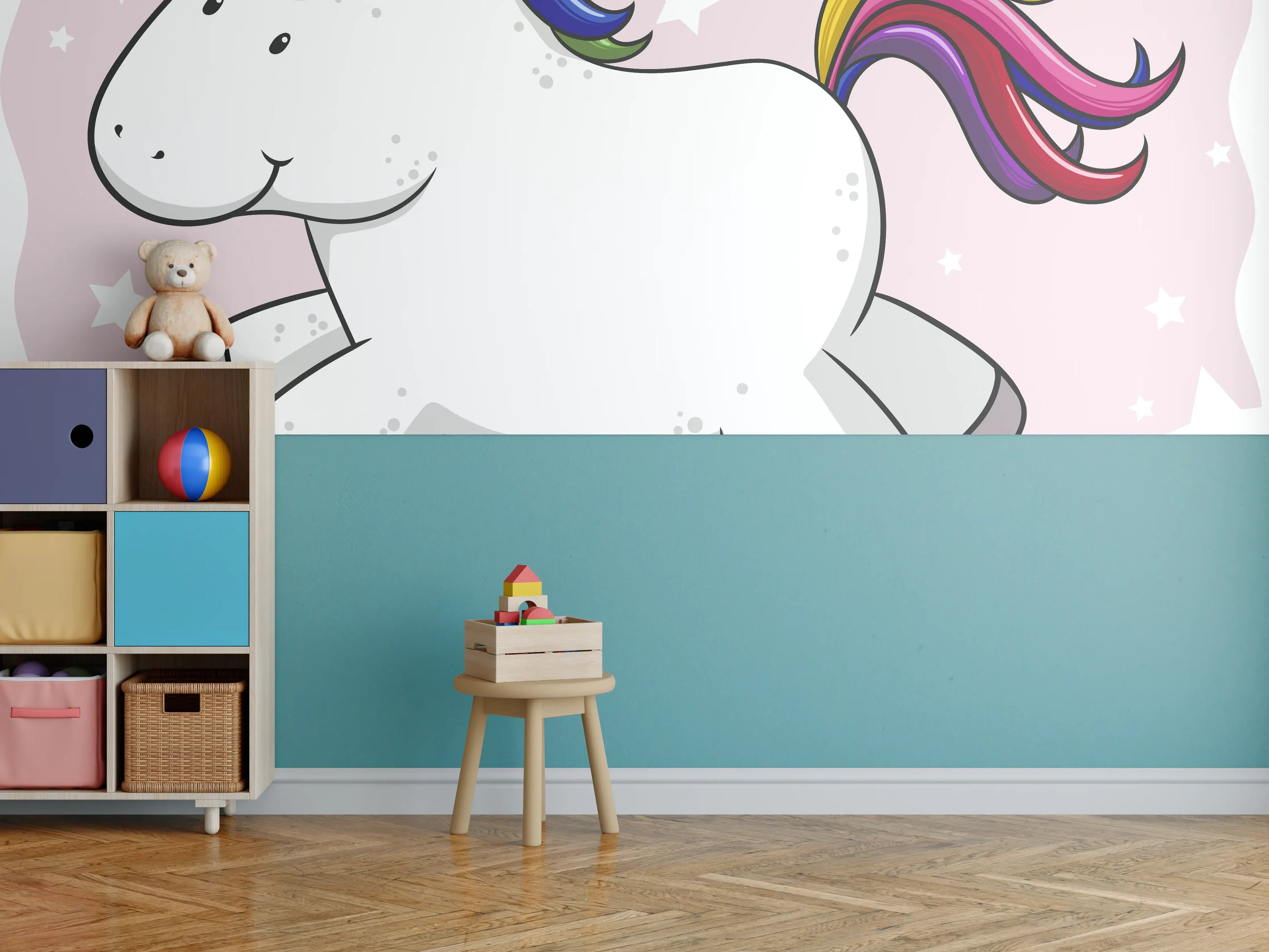 Kinderzimmer Wandgestaltung - Buntes Einhorn Cartoon Vektor