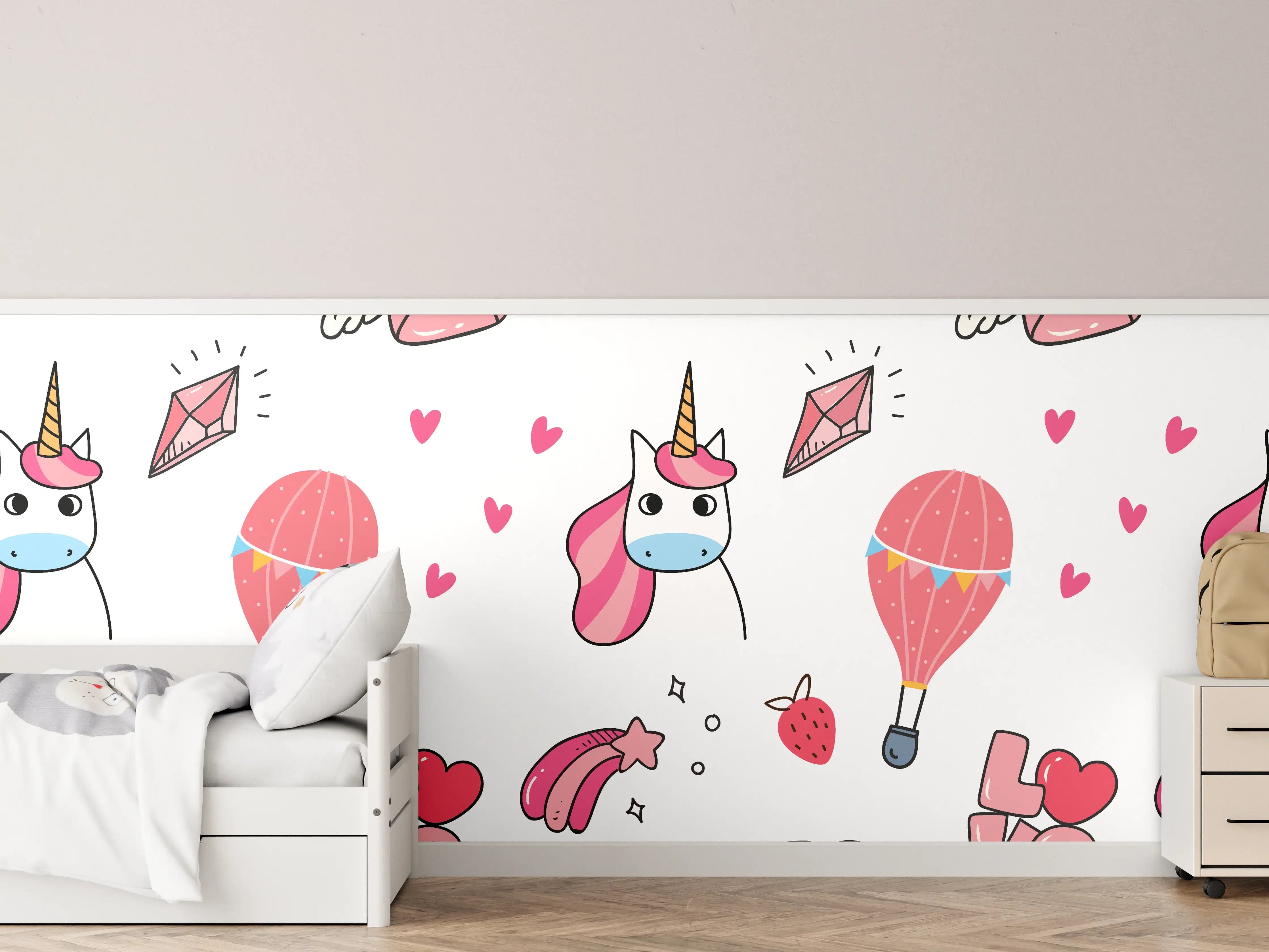 Kinderzimmer Wandgestaltung - Buntes Einhorn-Liebe Musterdesign