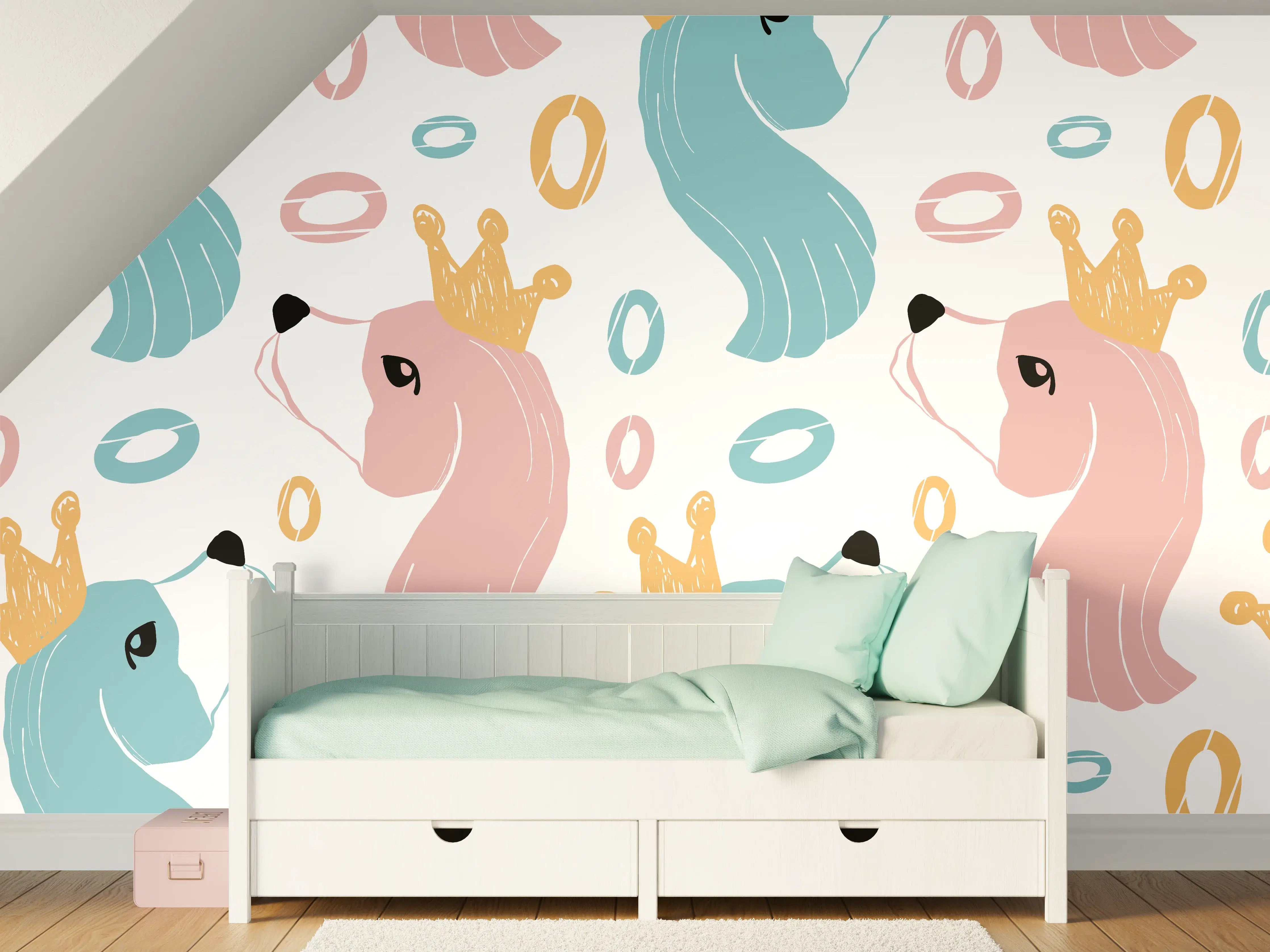 Kinderzimmer Wandgestaltung - Buntes Einhorn-Muster