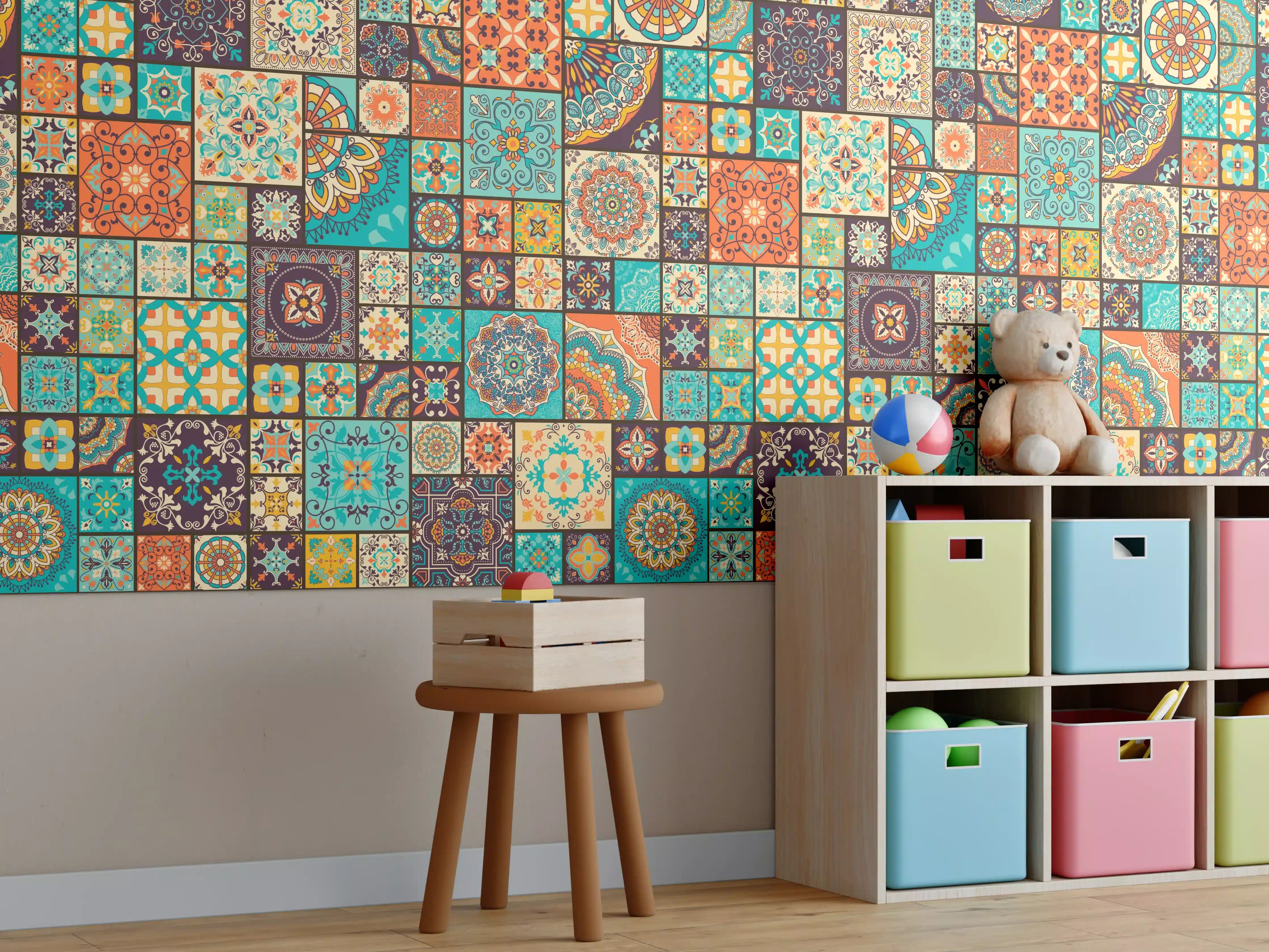 Kinderzimmer Wandgestaltung - Buntes Ethno-Muster