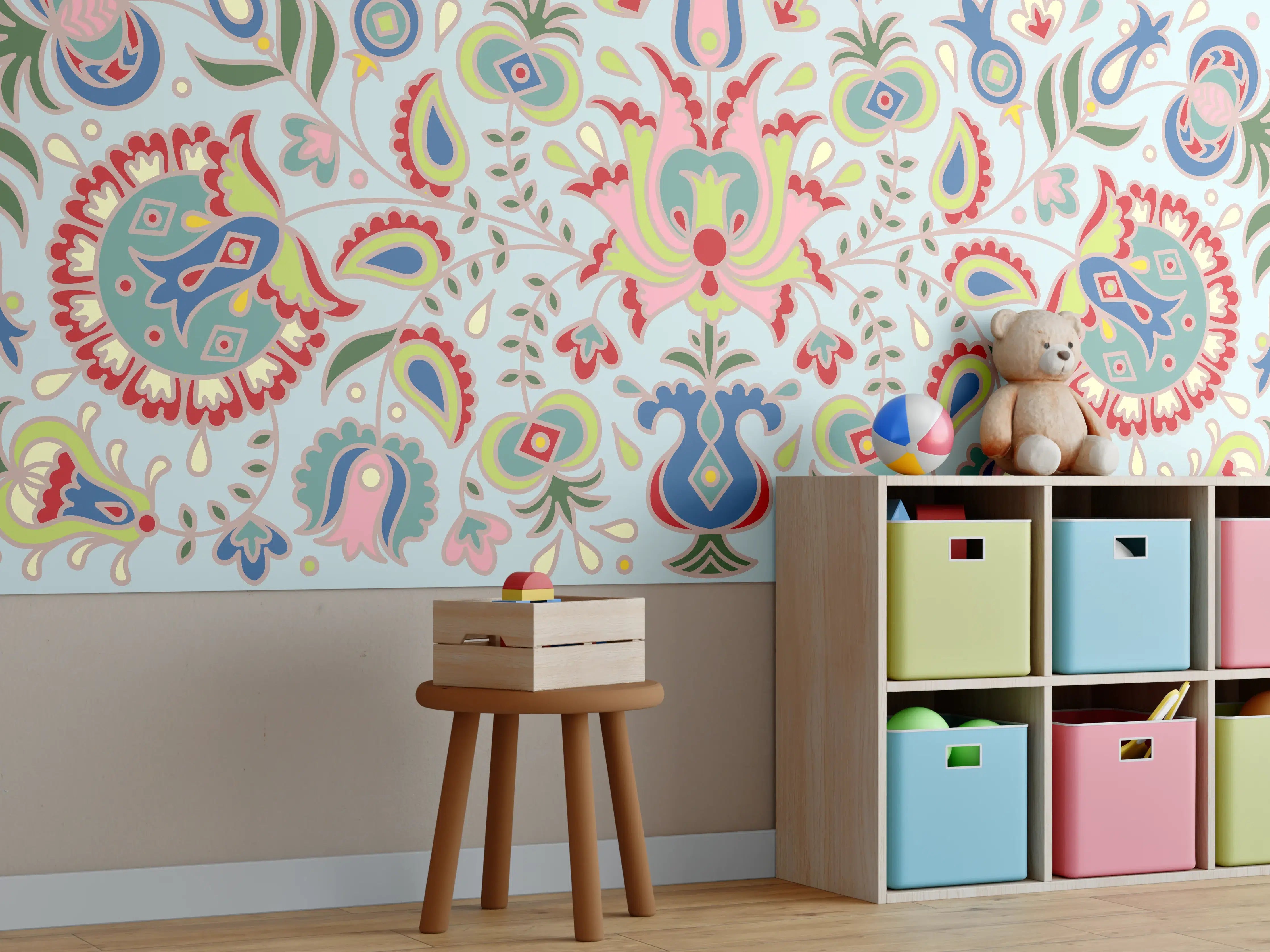 Kinderzimmer Wandgestaltung - Buntes Floral-Print-Muster