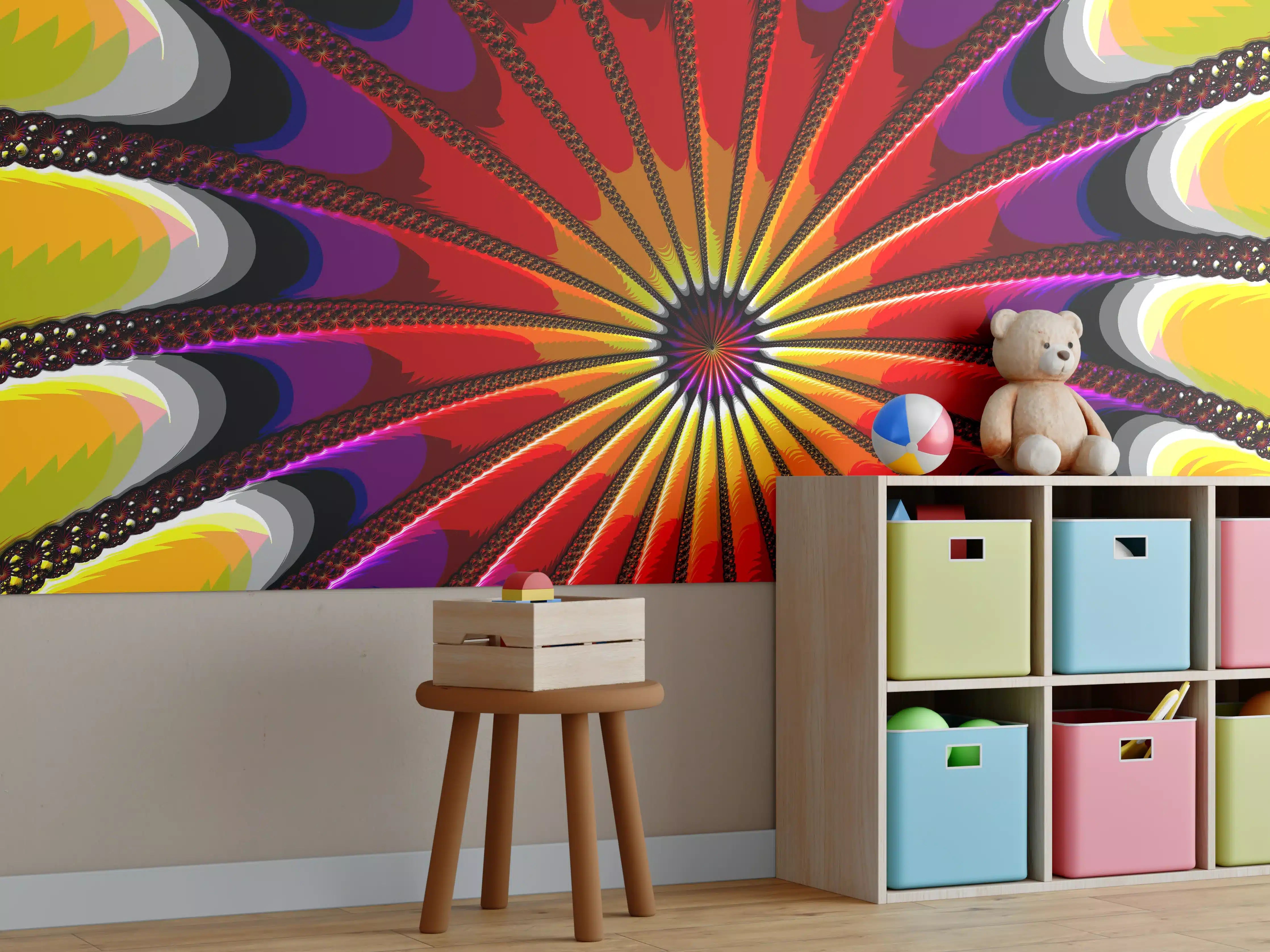 Kinderzimmer Wandgestaltung - Buntes Fraktal Kunstwerk