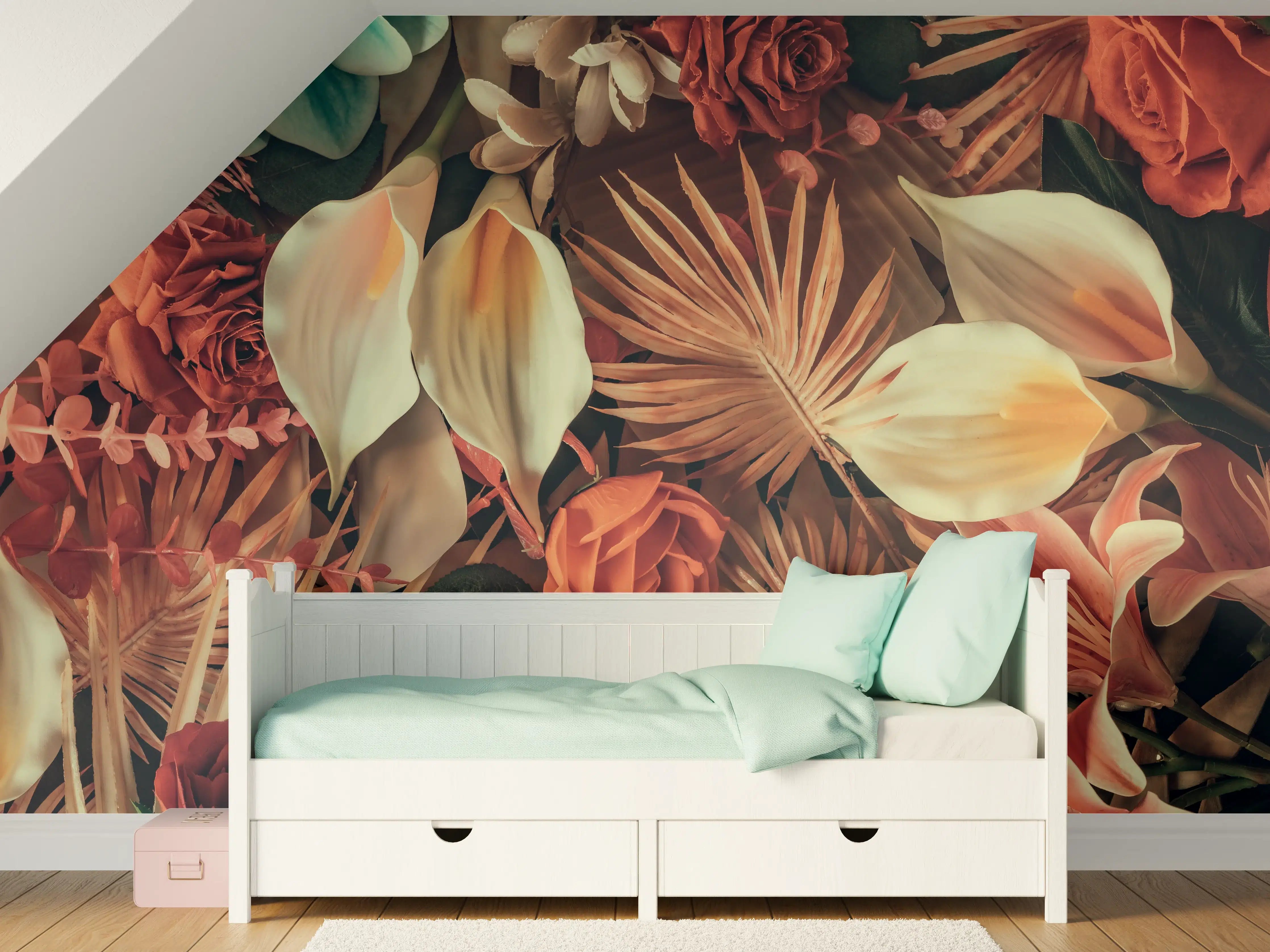 Kinderzimmer Wandgestaltung - Buntes Frühlingsblumen Muster