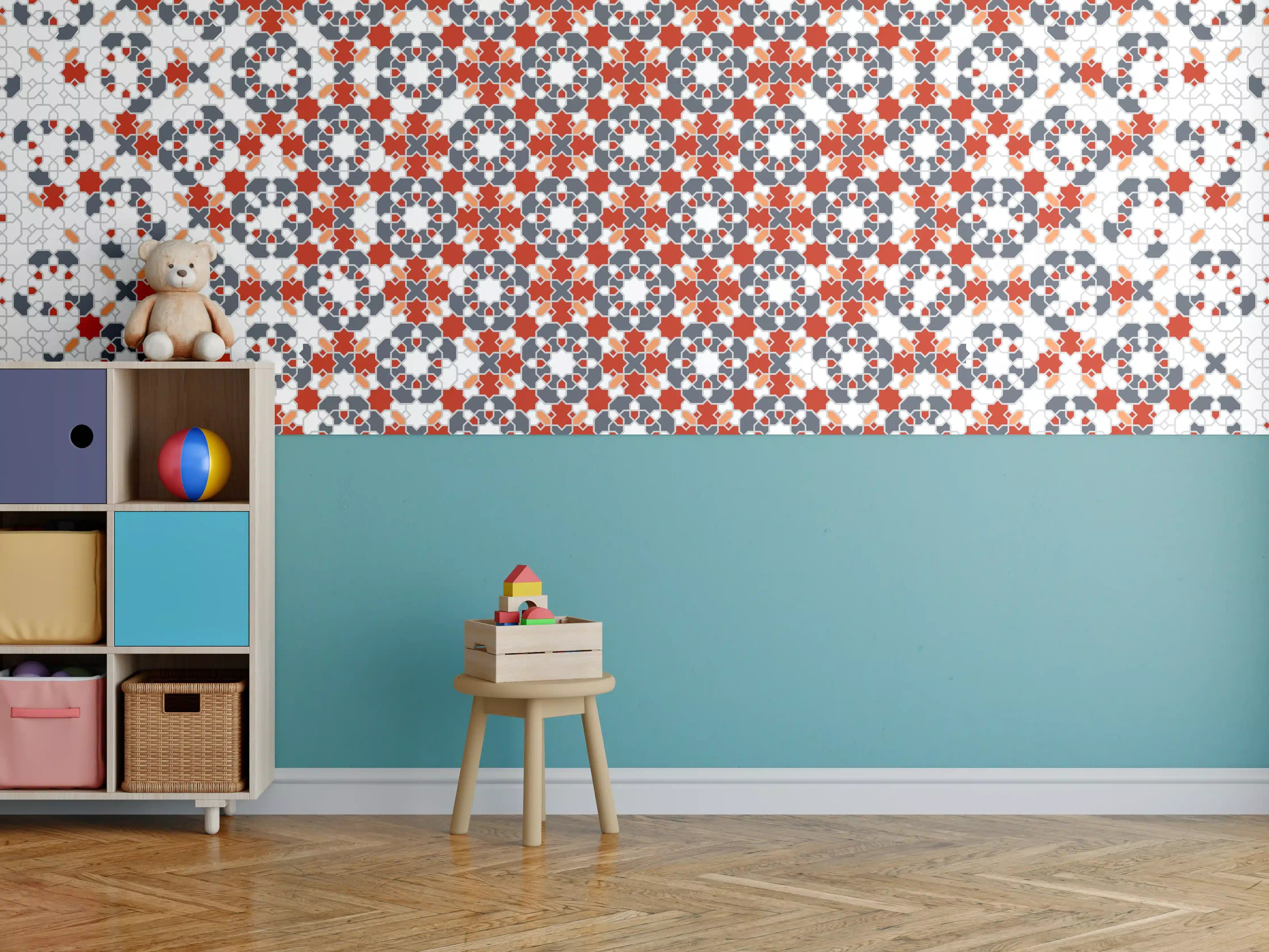 Kinderzimmer Wandgestaltung - Buntes Geometrie-Muster
