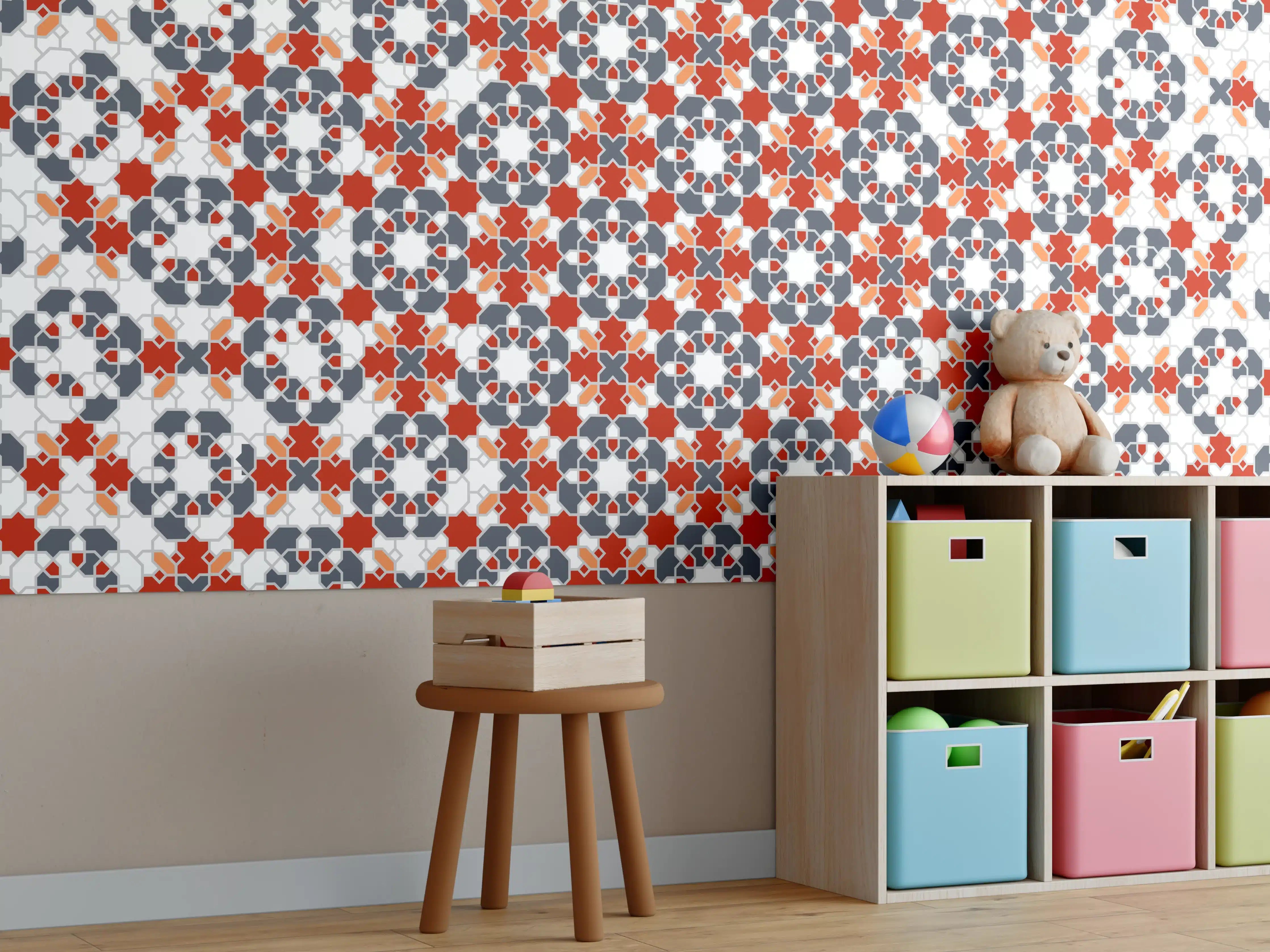 Kinderzimmer Wandgestaltung - Buntes Geometrie-Muster