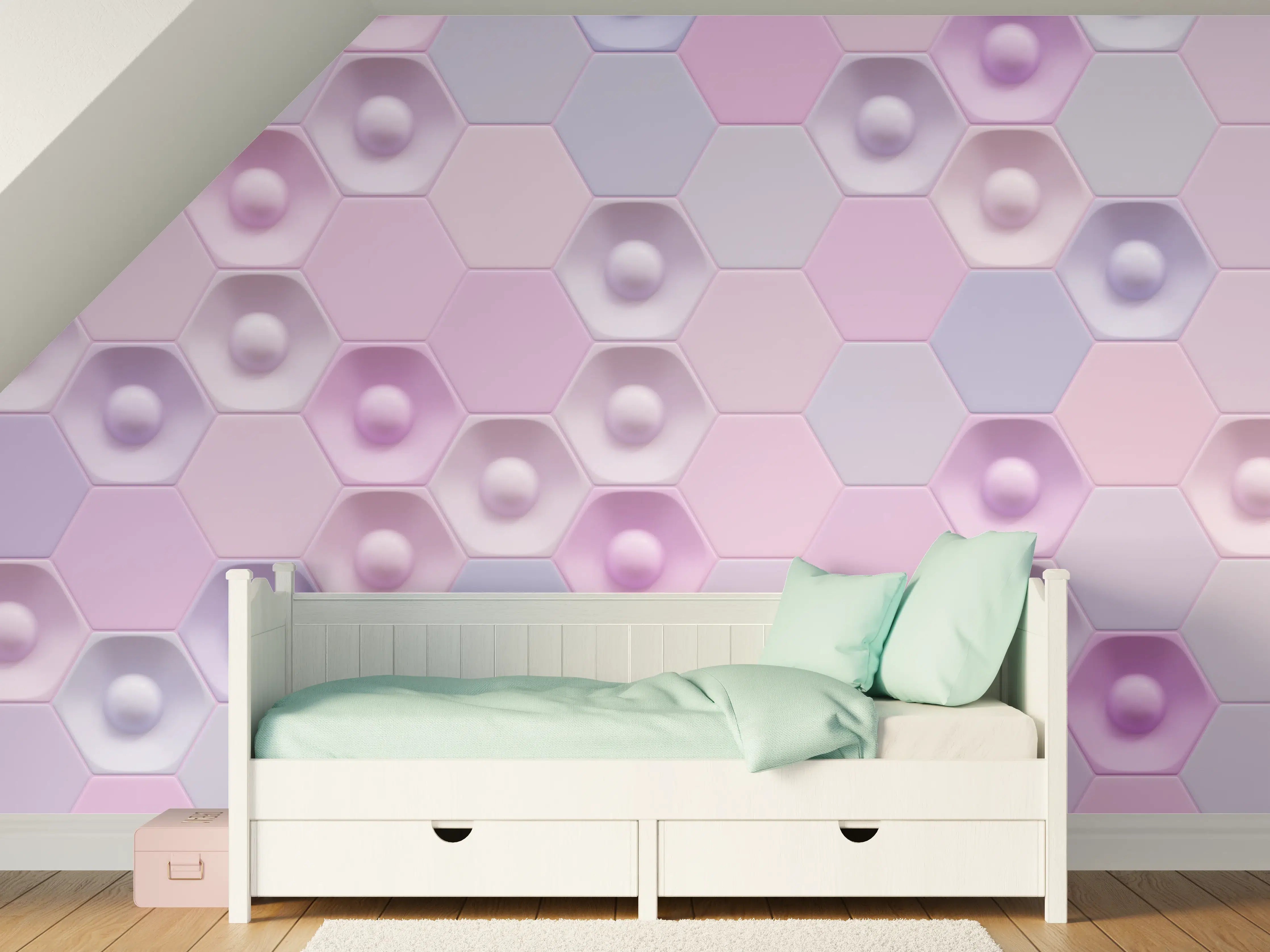 Kinderzimmer Wandgestaltung - Buntes Hexagon-Muster 3D