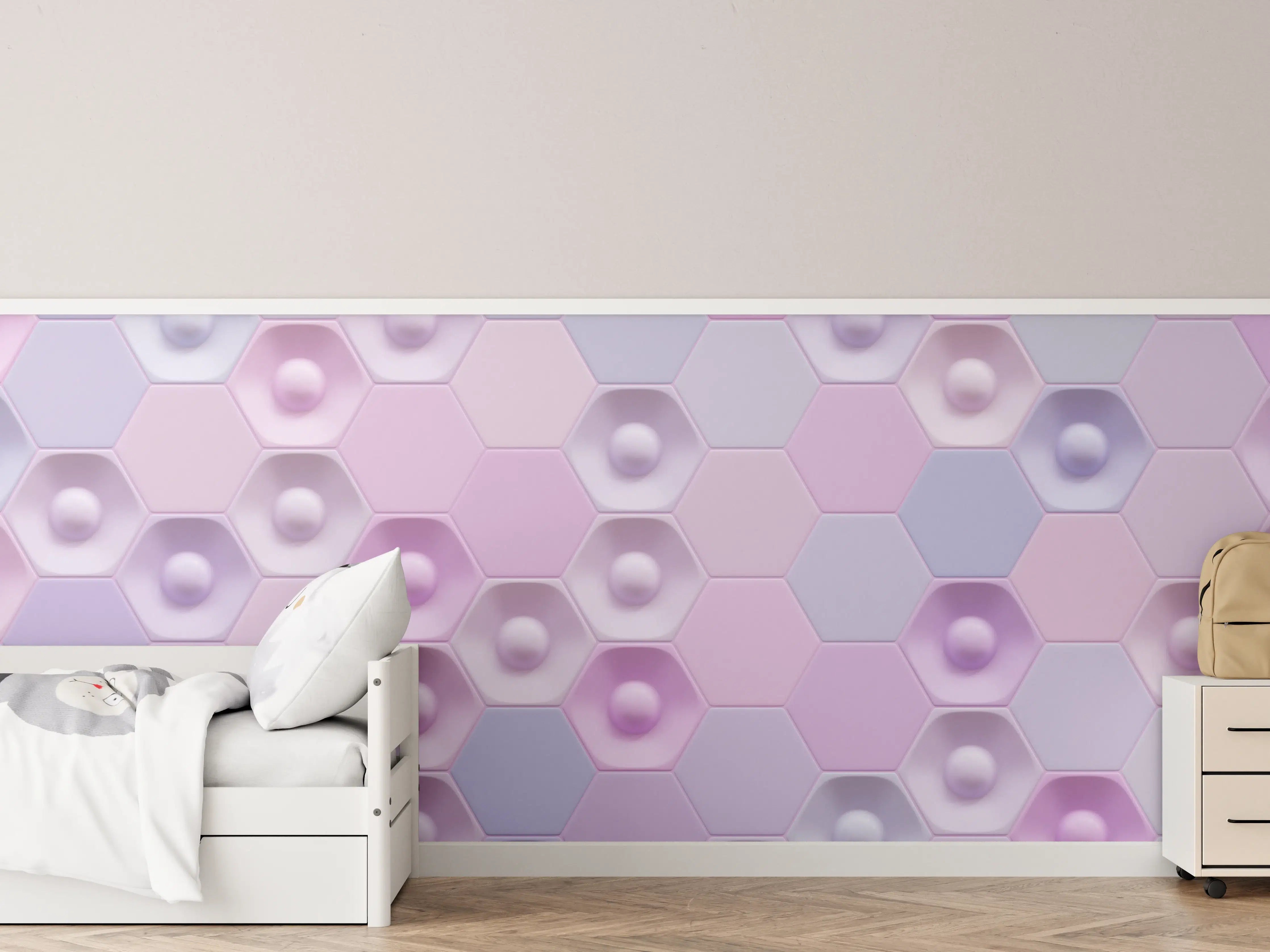 Kinderzimmer Wandgestaltung - Buntes Hexagon-Muster 3D