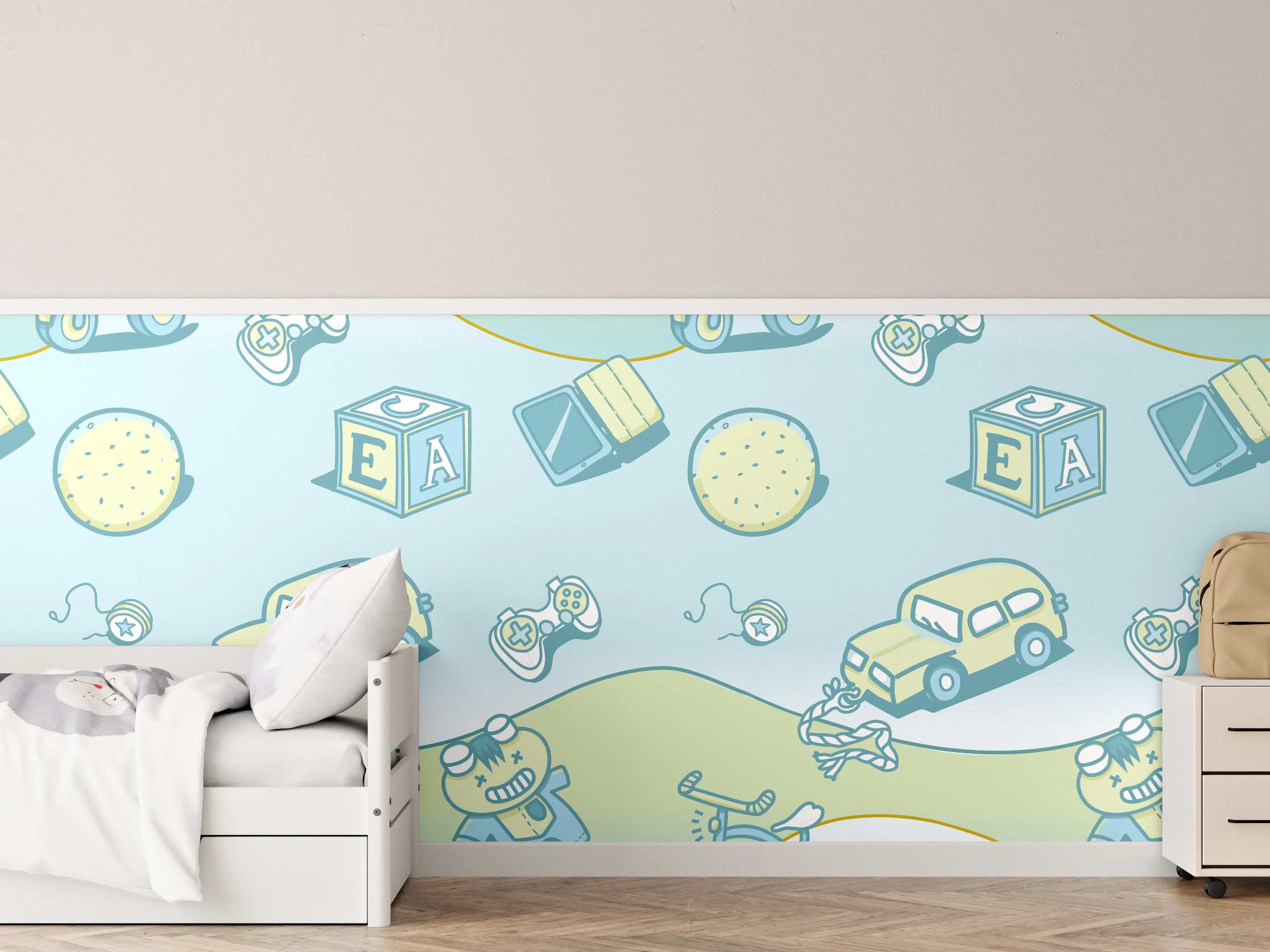 Kinderzimmer Wandgestaltung - Buntes Kinder-Verkehrsmuster