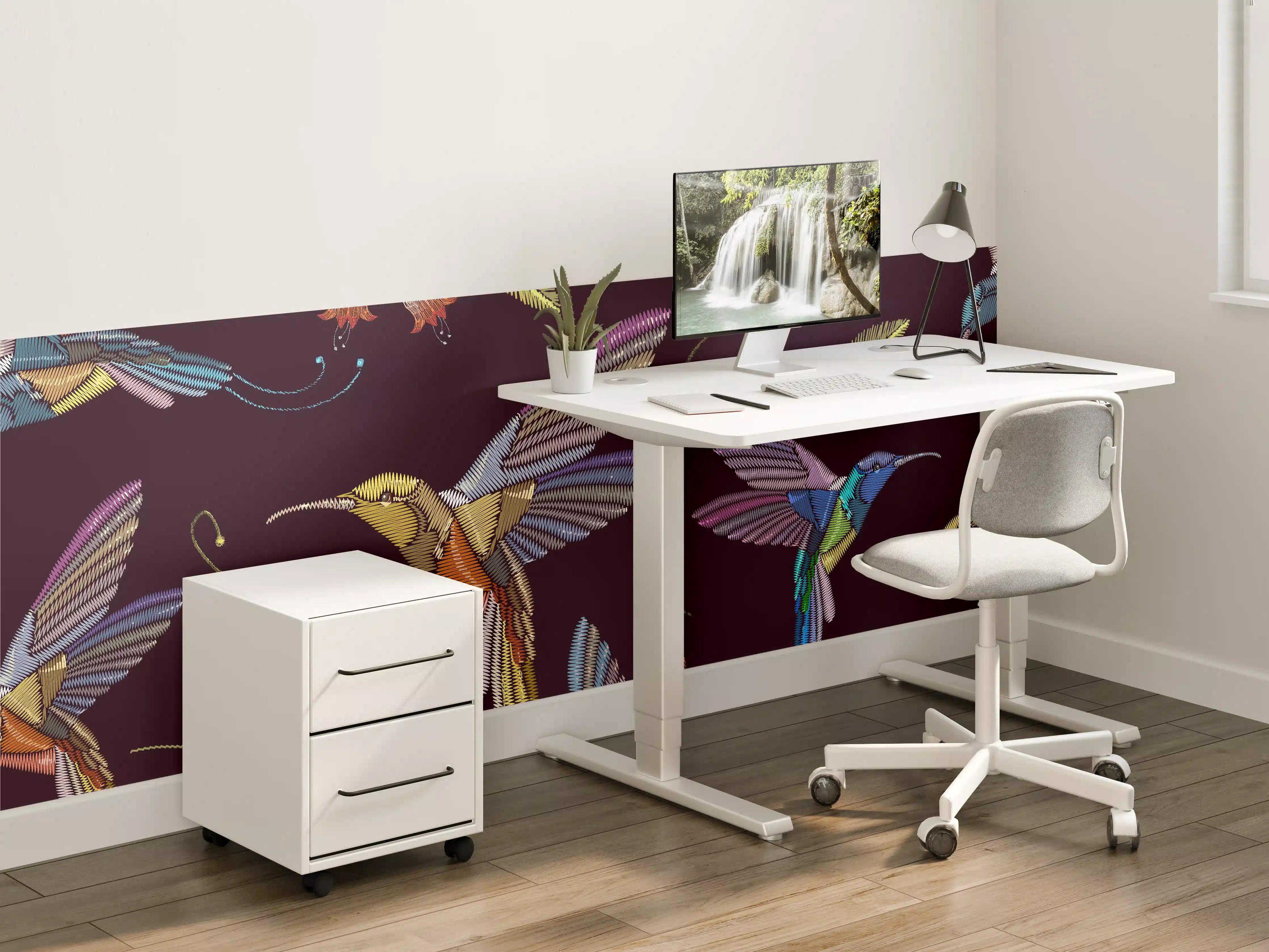Kinderzimmer Wandgestaltung - Buntes Kolibri Blumen Muster