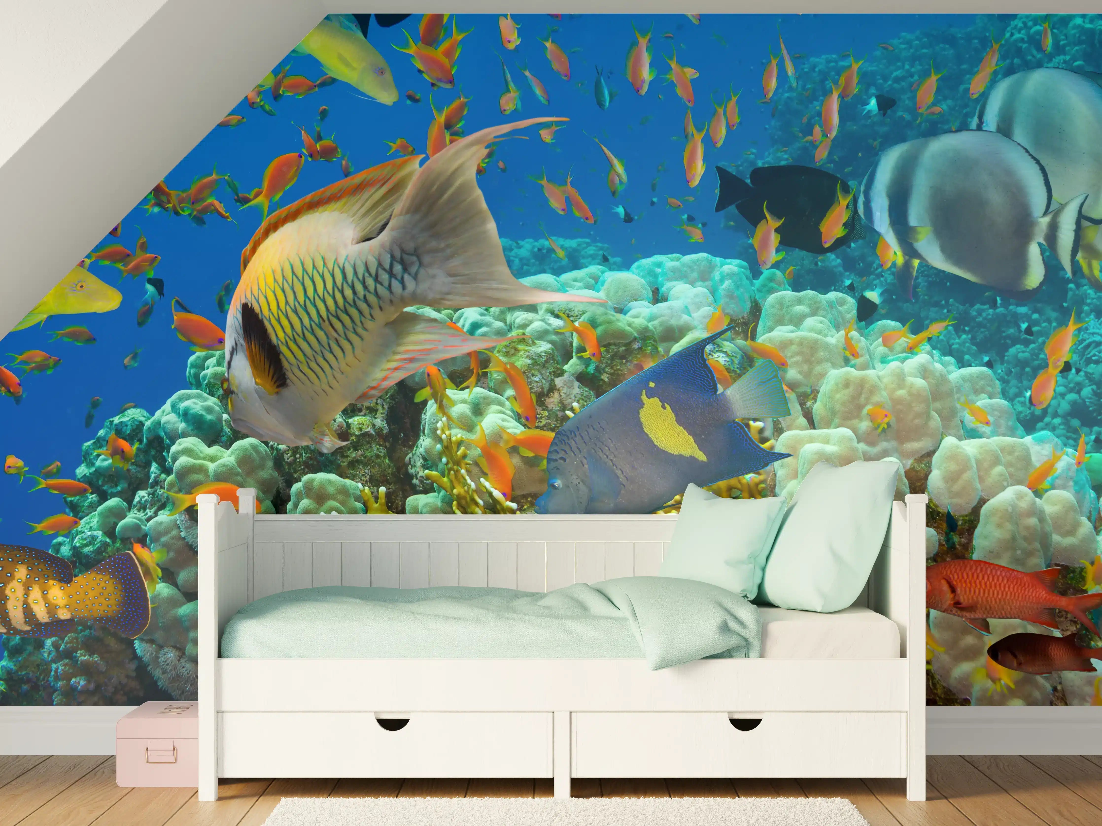 Kinderzimmer Wandgestaltung - Buntes Korallenriff mit Fischen