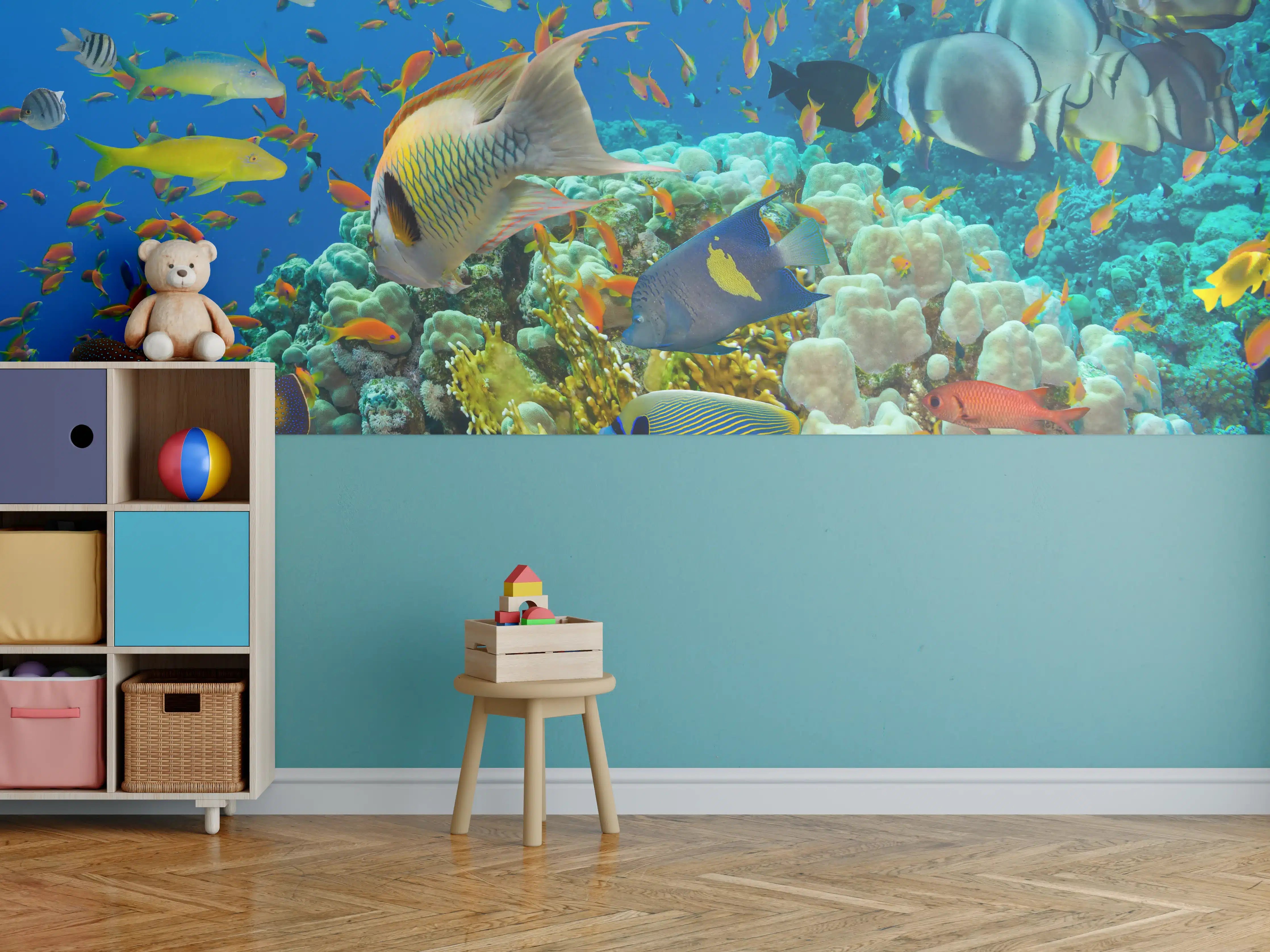 Kinderzimmer Wandgestaltung - Buntes Korallenriff mit Fischen