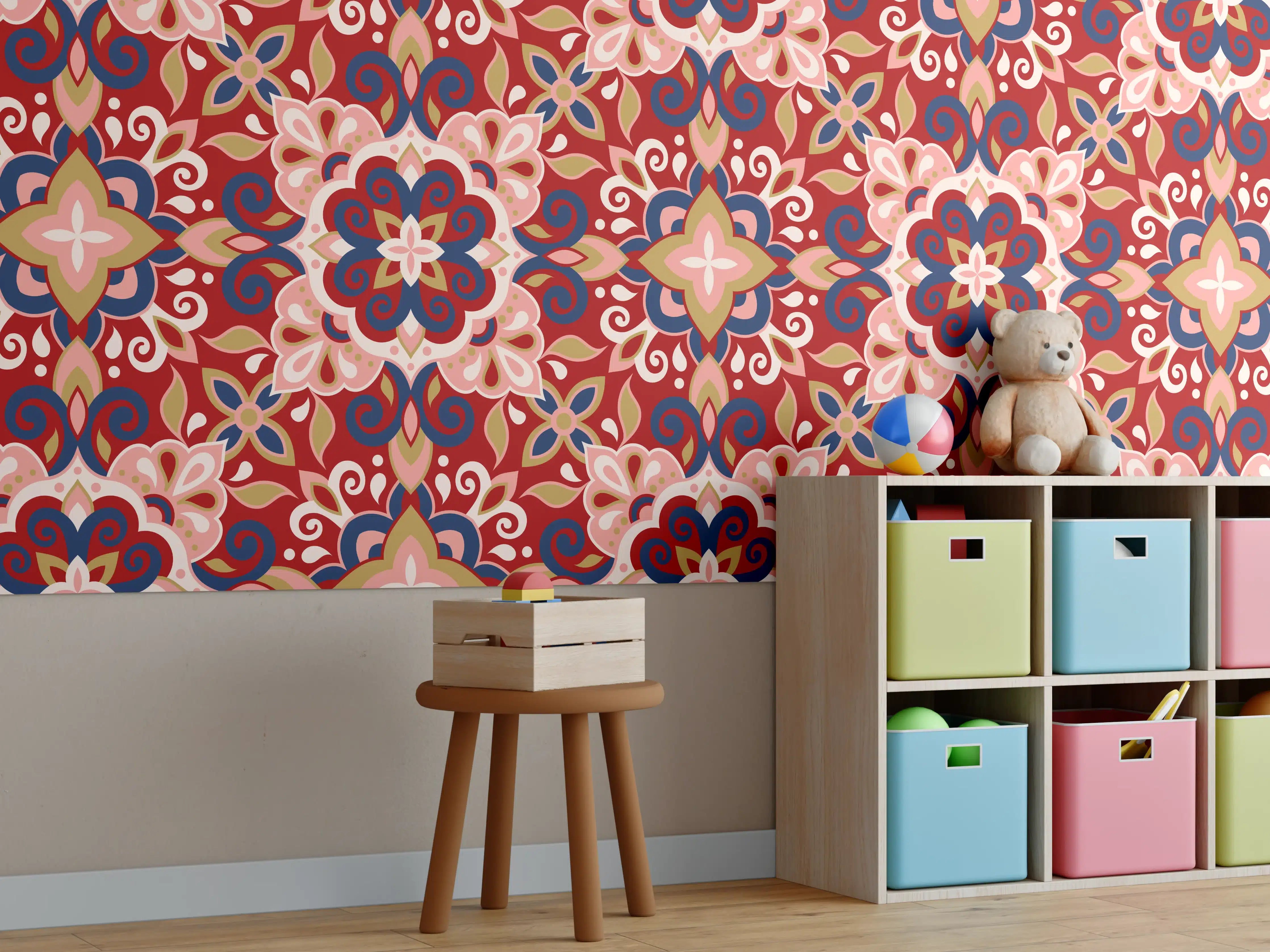 Kinderzimmer Wandgestaltung - Buntes Muster Design Druck