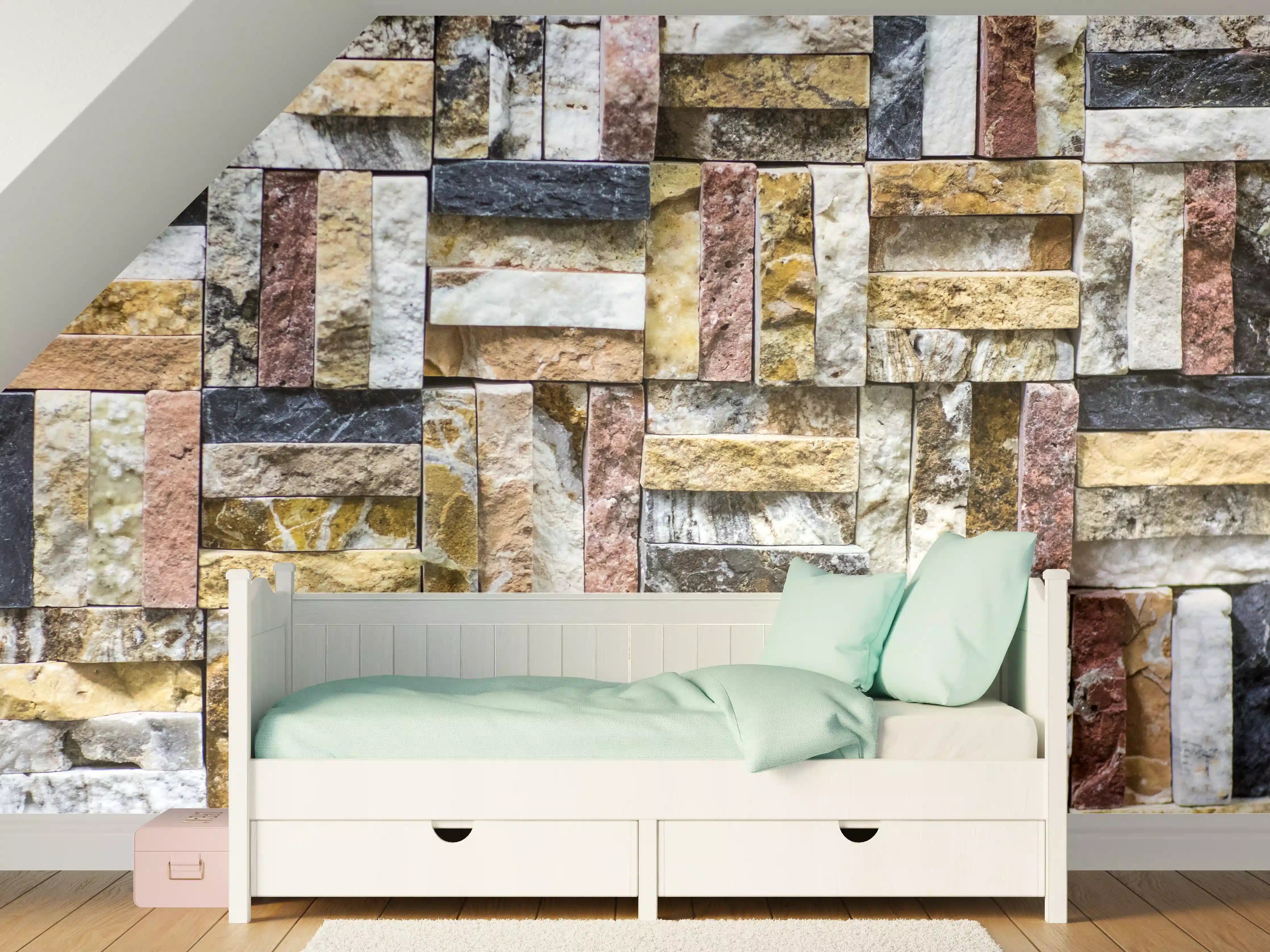 Kinderzimmer Wandgestaltung - Buntes Naturstein Mosaik