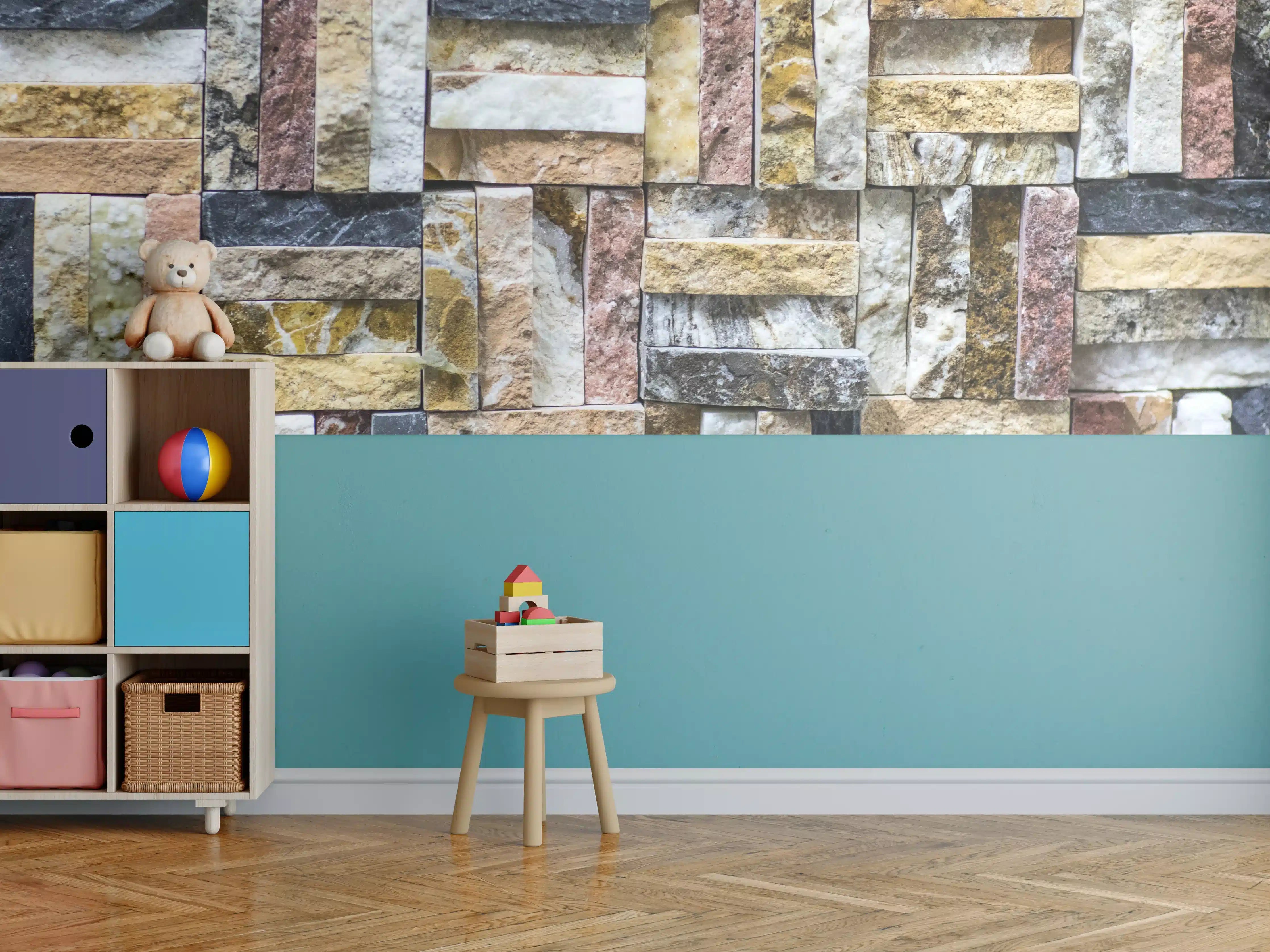 Kinderzimmer Wandgestaltung - Buntes Naturstein Mosaik