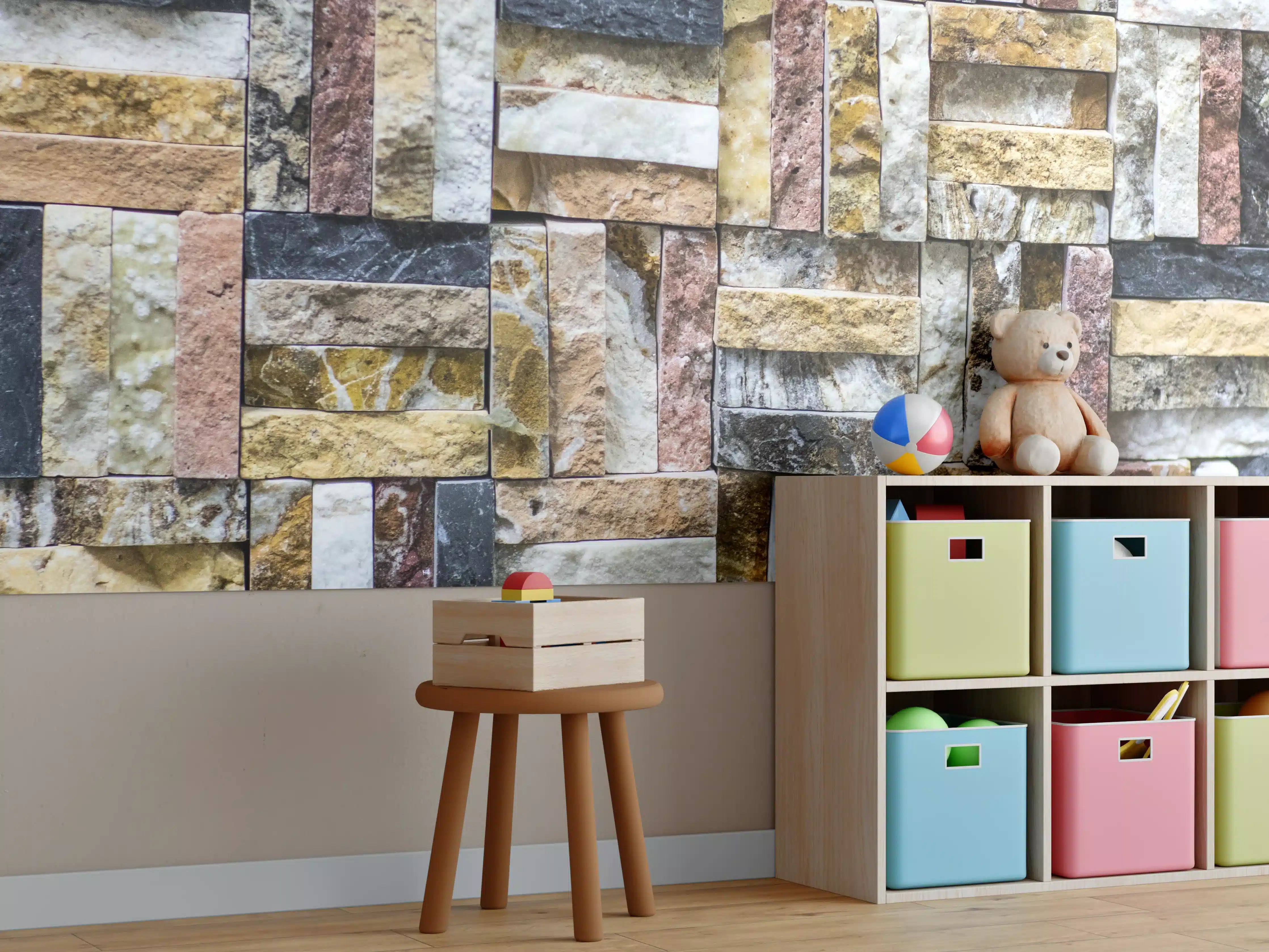 Kinderzimmer Wandgestaltung - Buntes Naturstein Mosaik