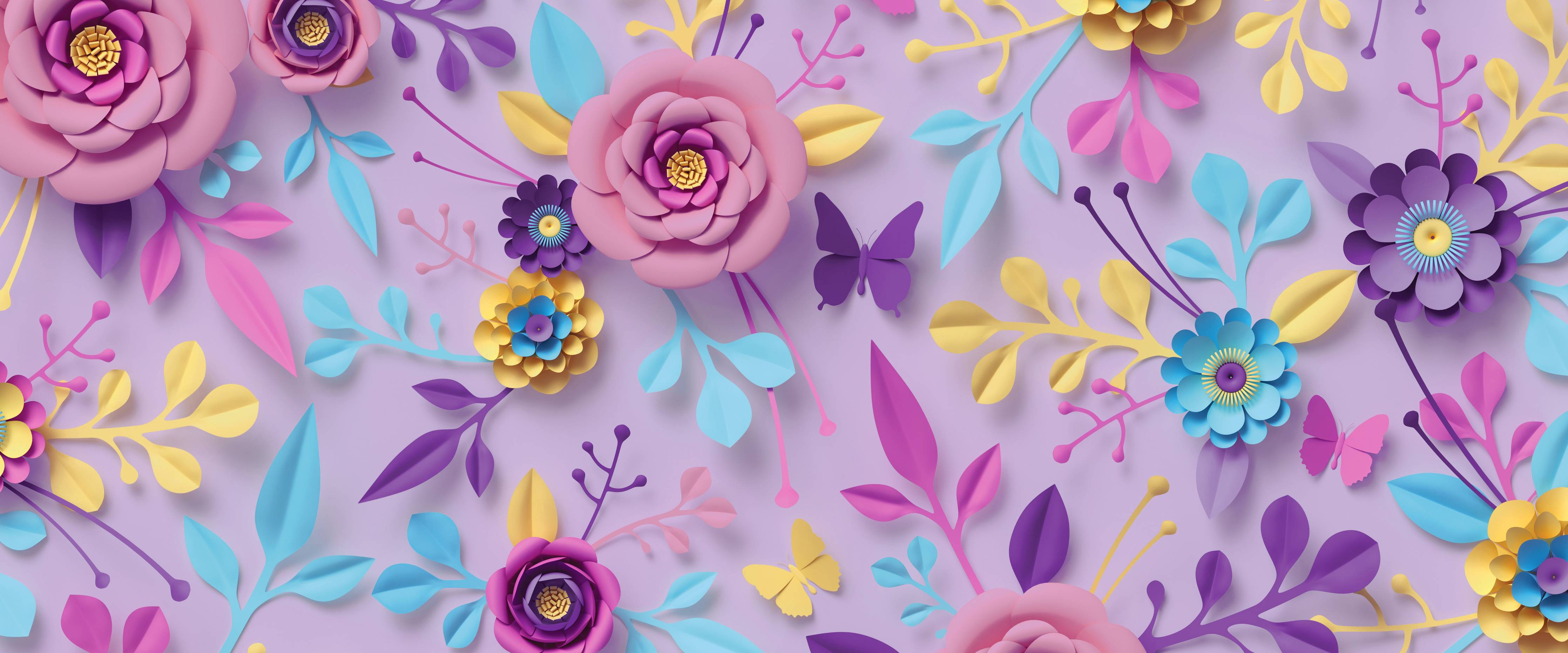 Kinderzimmer Wandgestaltung-Buntes Papierblumen-Wandbild