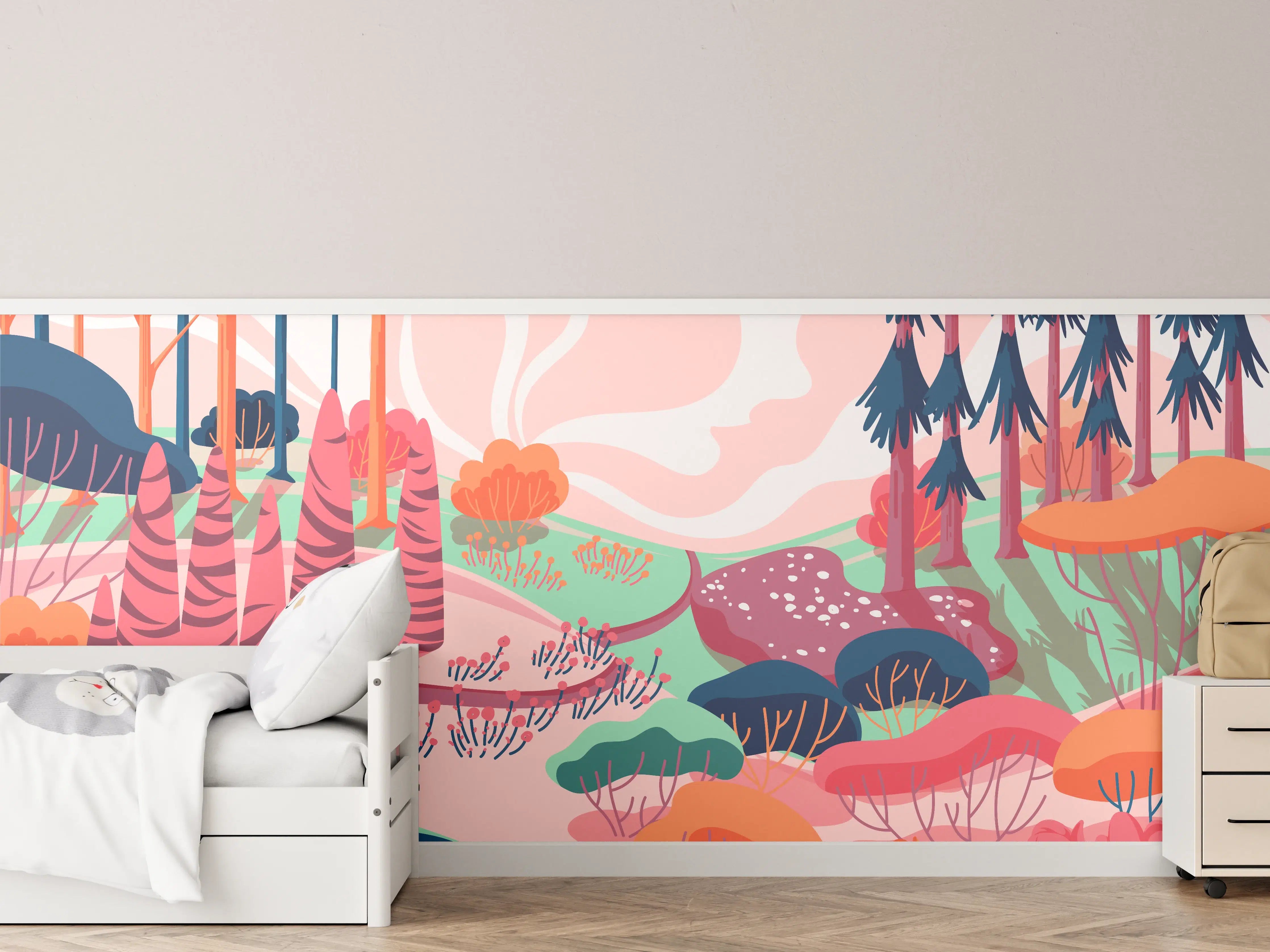 Kinderzimmer Wandgestaltung - Buntes Waldlandschaft Illustration