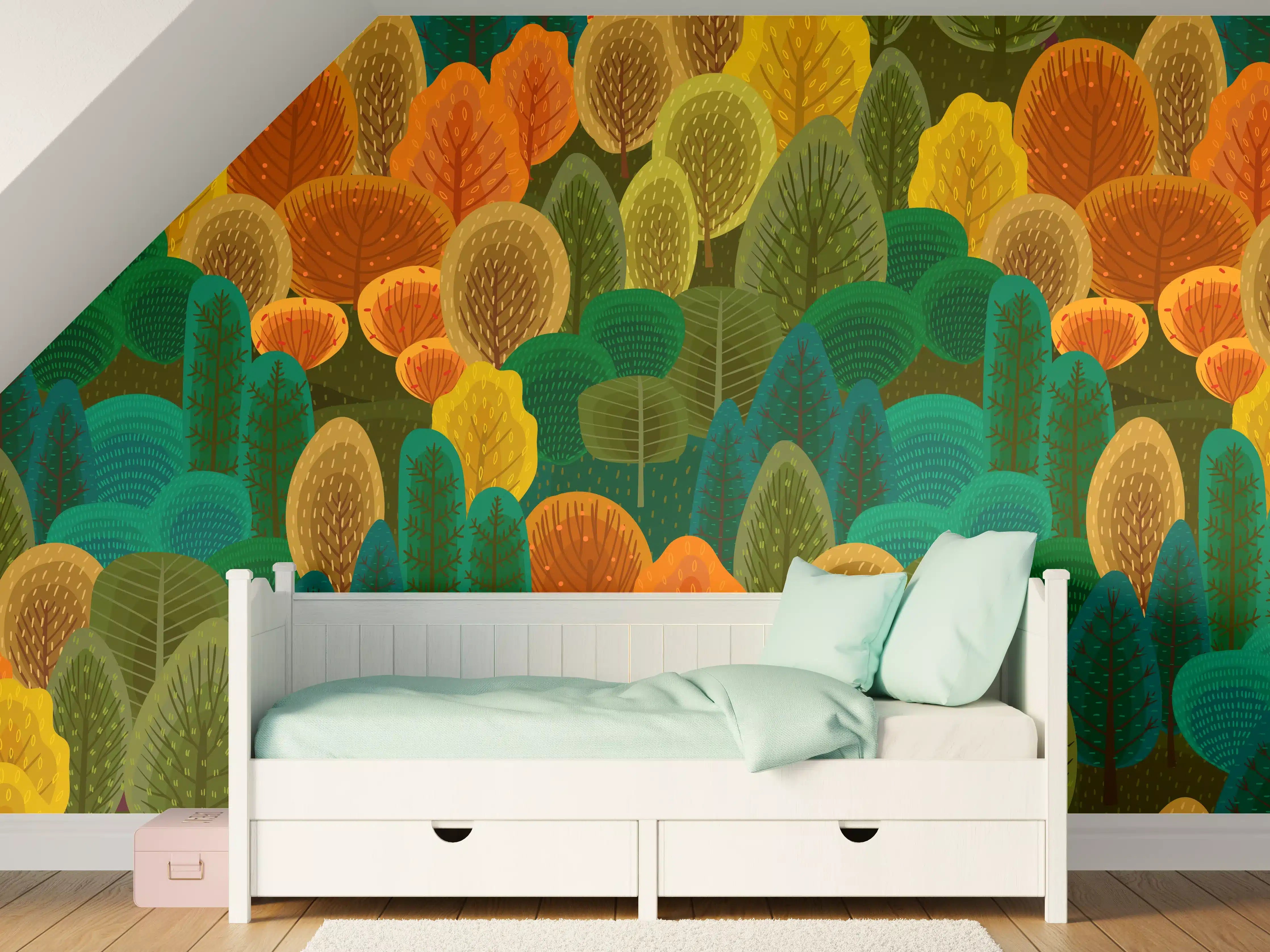 Kinderzimmer Wandgestaltung - Buntes Waldmuster Design