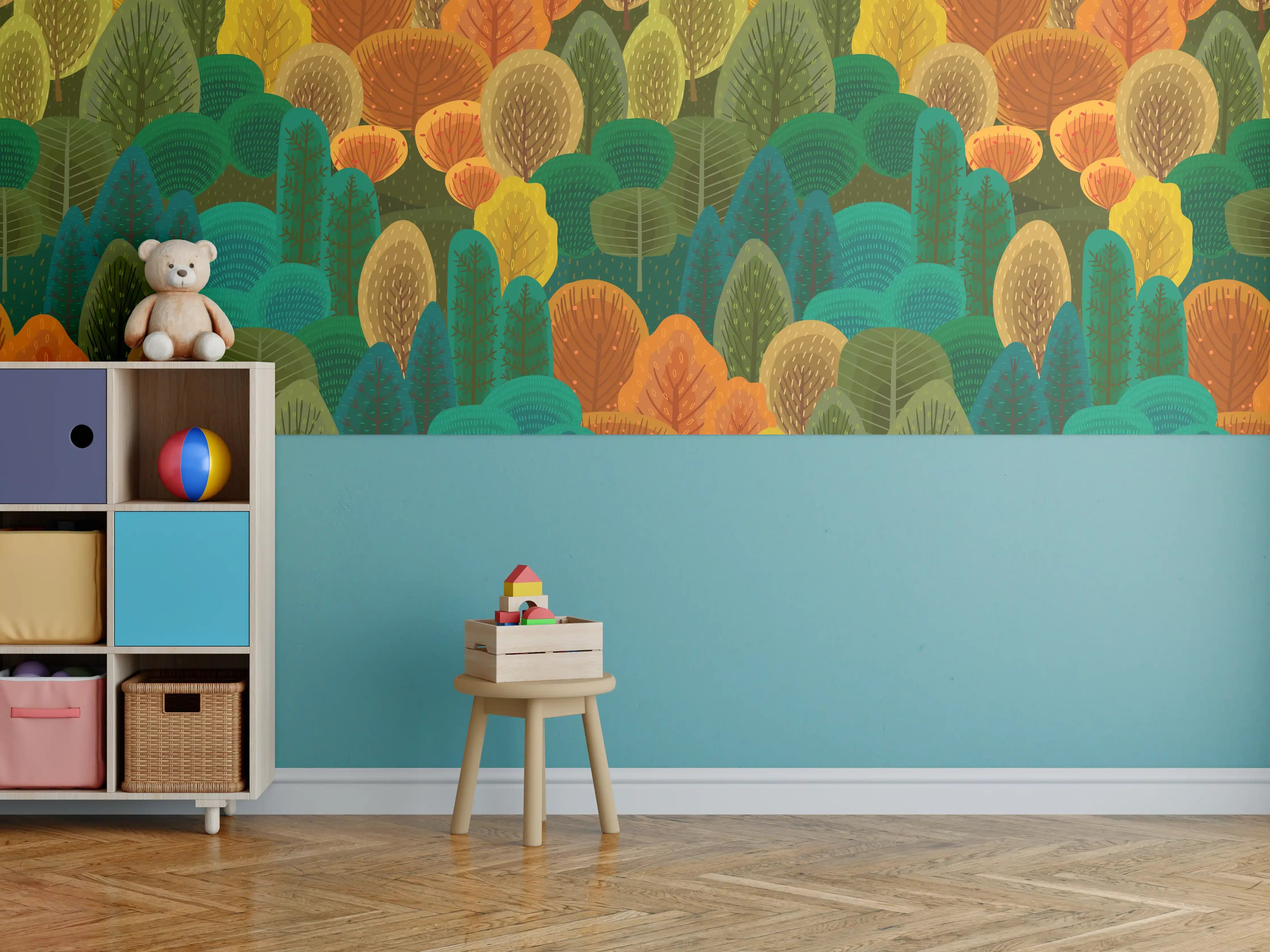 Kinderzimmer Wandgestaltung - Buntes Waldmuster Design