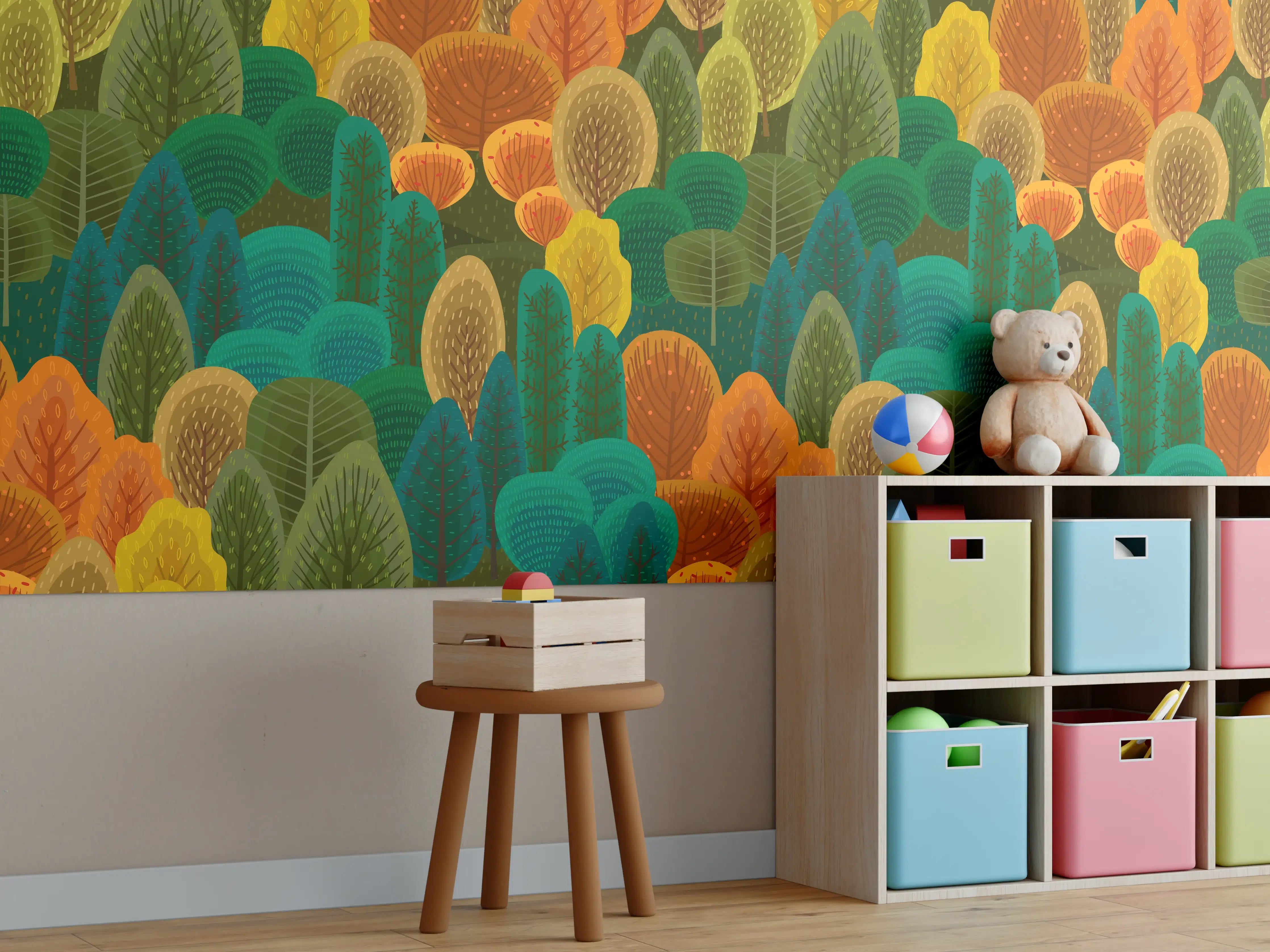 Kinderzimmer Wandgestaltung - Buntes Waldmuster Design