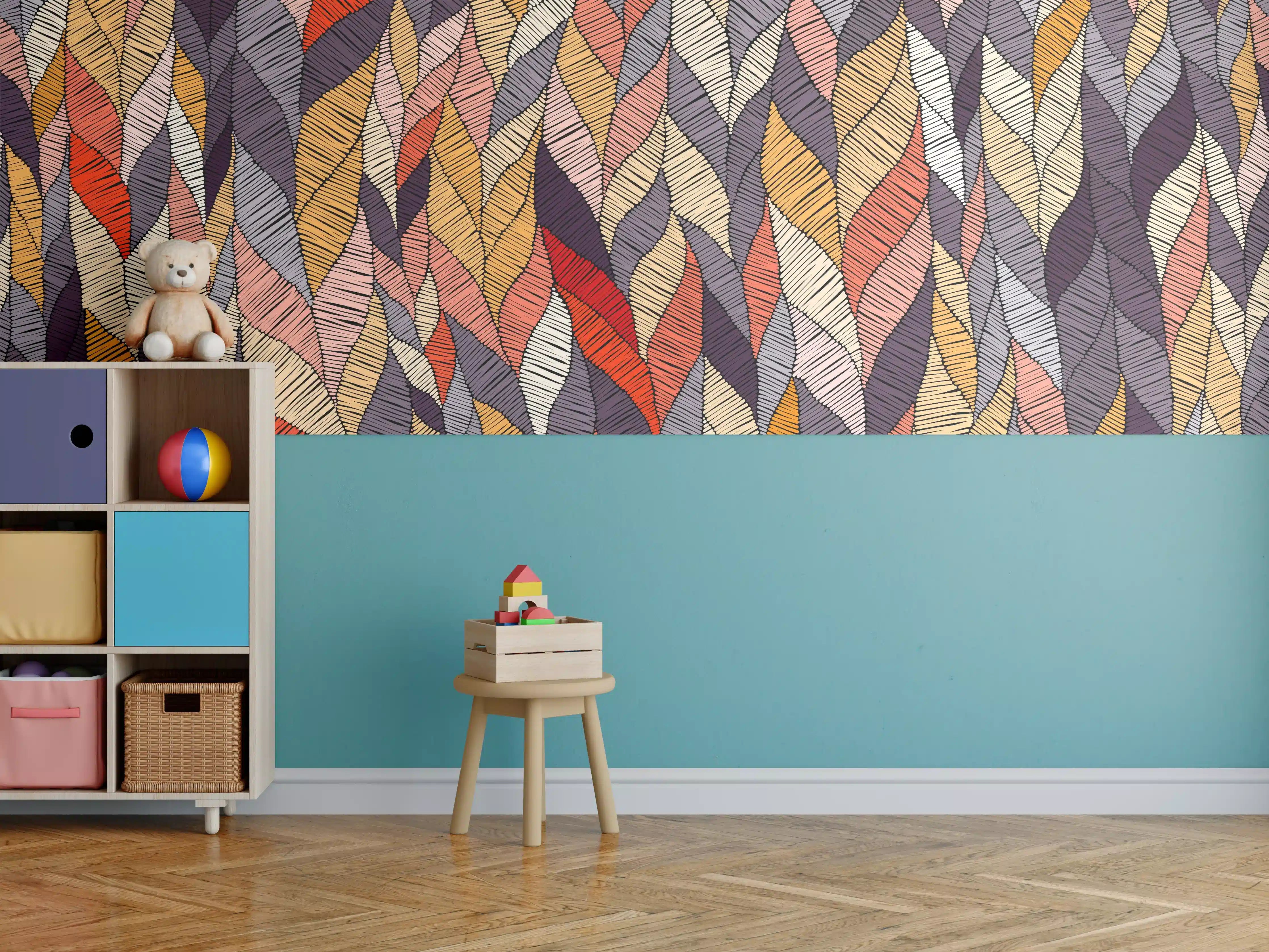 Kinderzimmer Wandgestaltung - Buntes Wellenmuster Textildesign