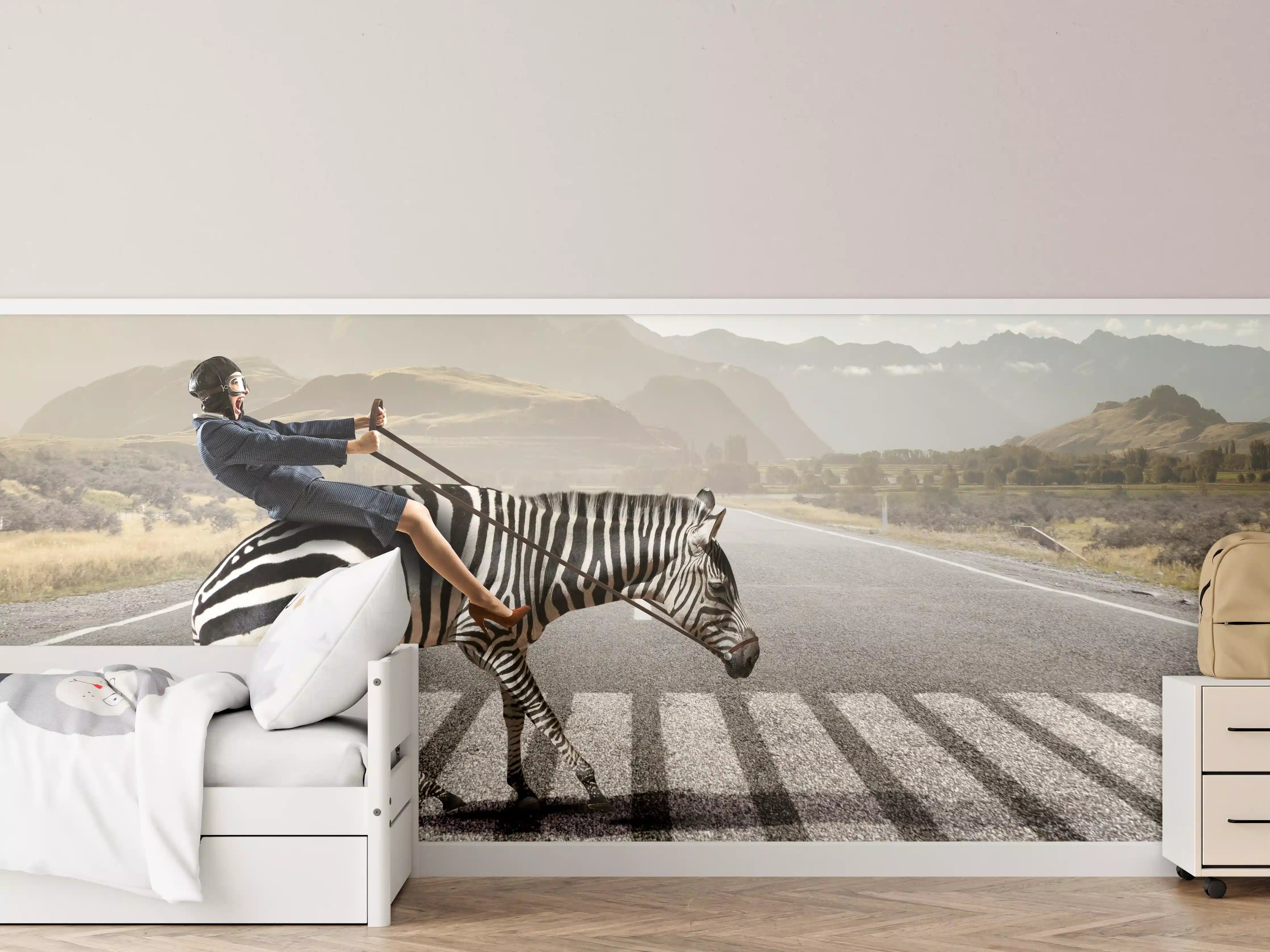 Kinderzimmer Wandgestaltung - Businesswoman auf Zebra