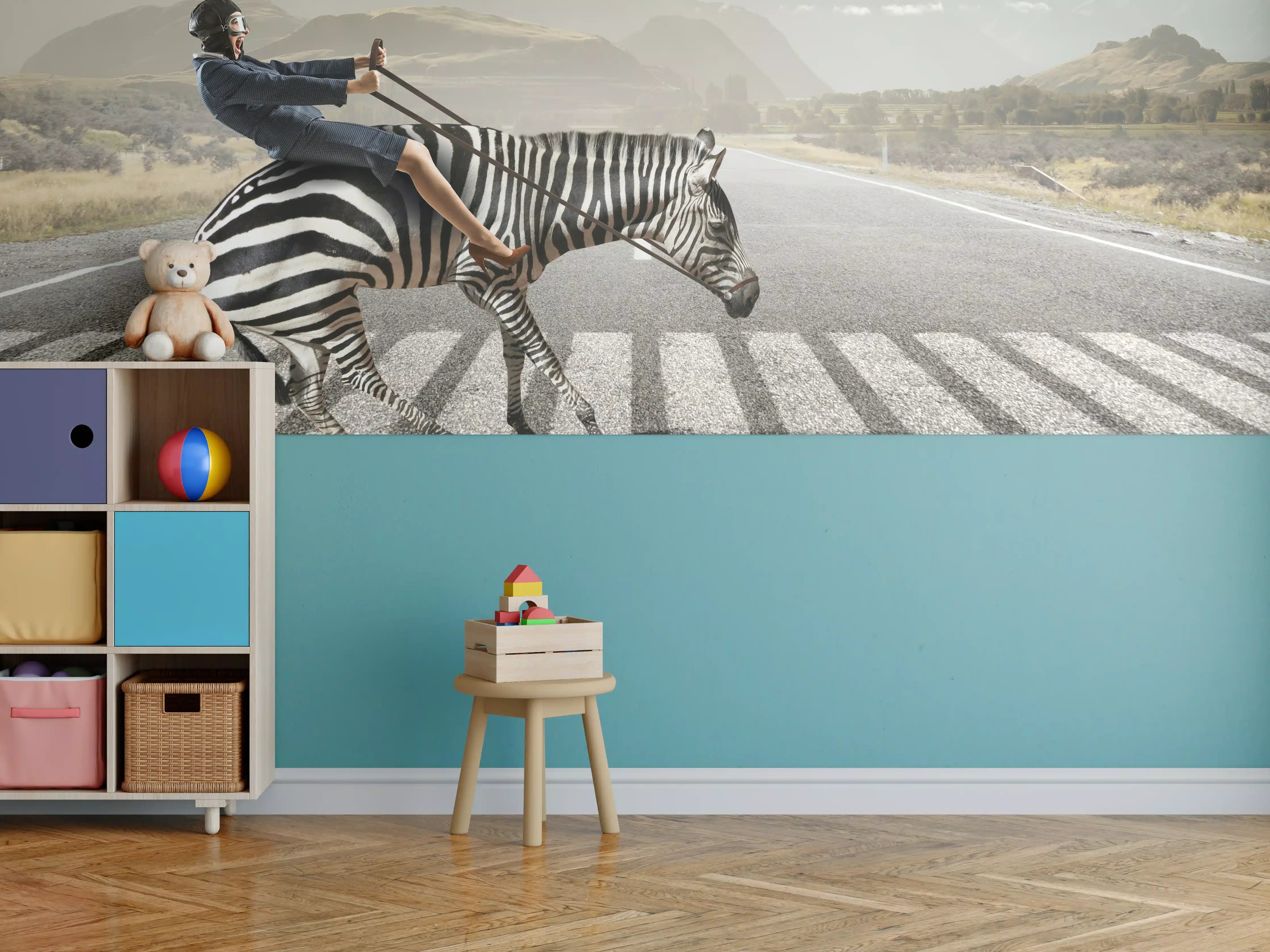 Kinderzimmer Wandgestaltung - Businesswoman auf Zebra