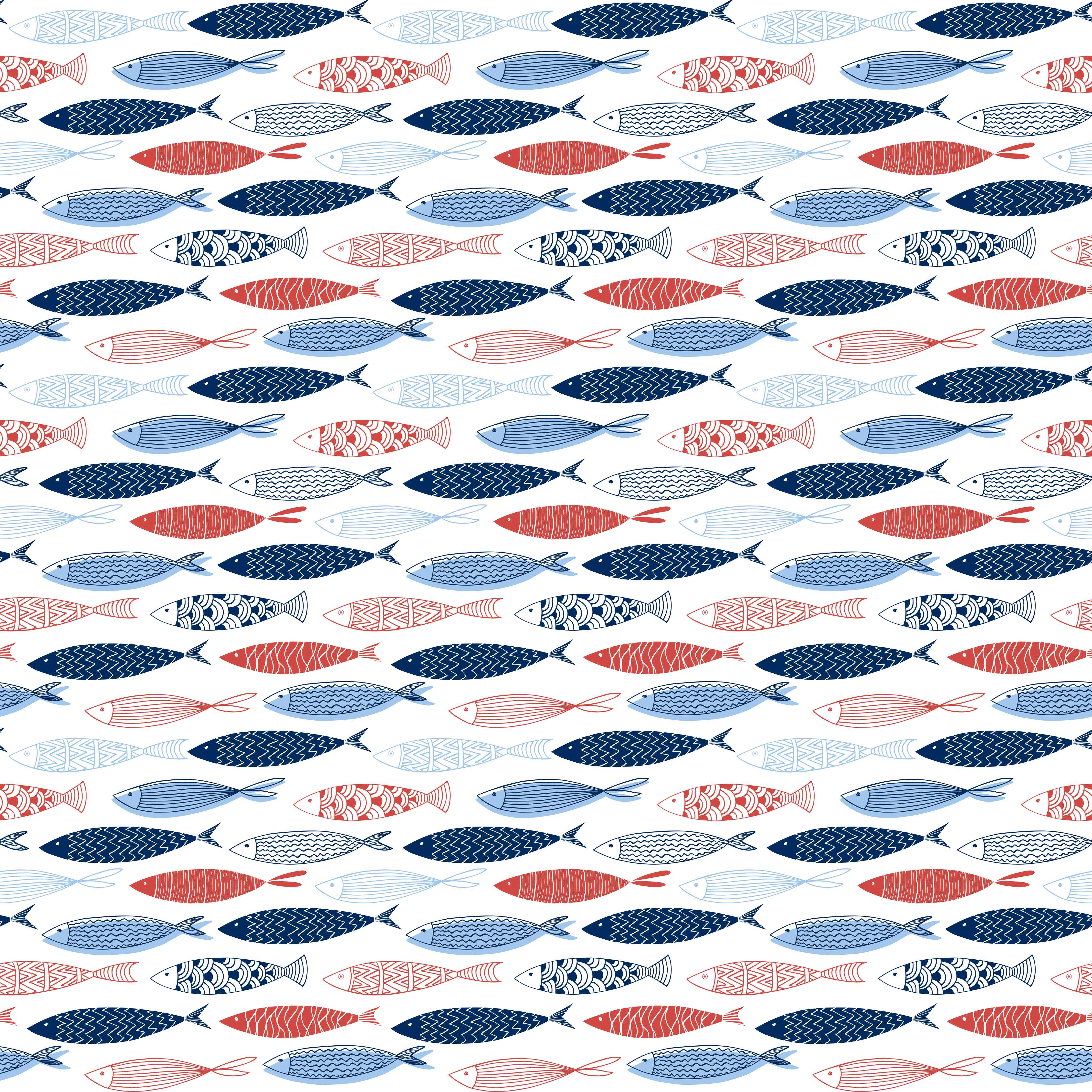 Kinderzimmer Wandgestaltung-Cartoon-Fische Blau-Rot