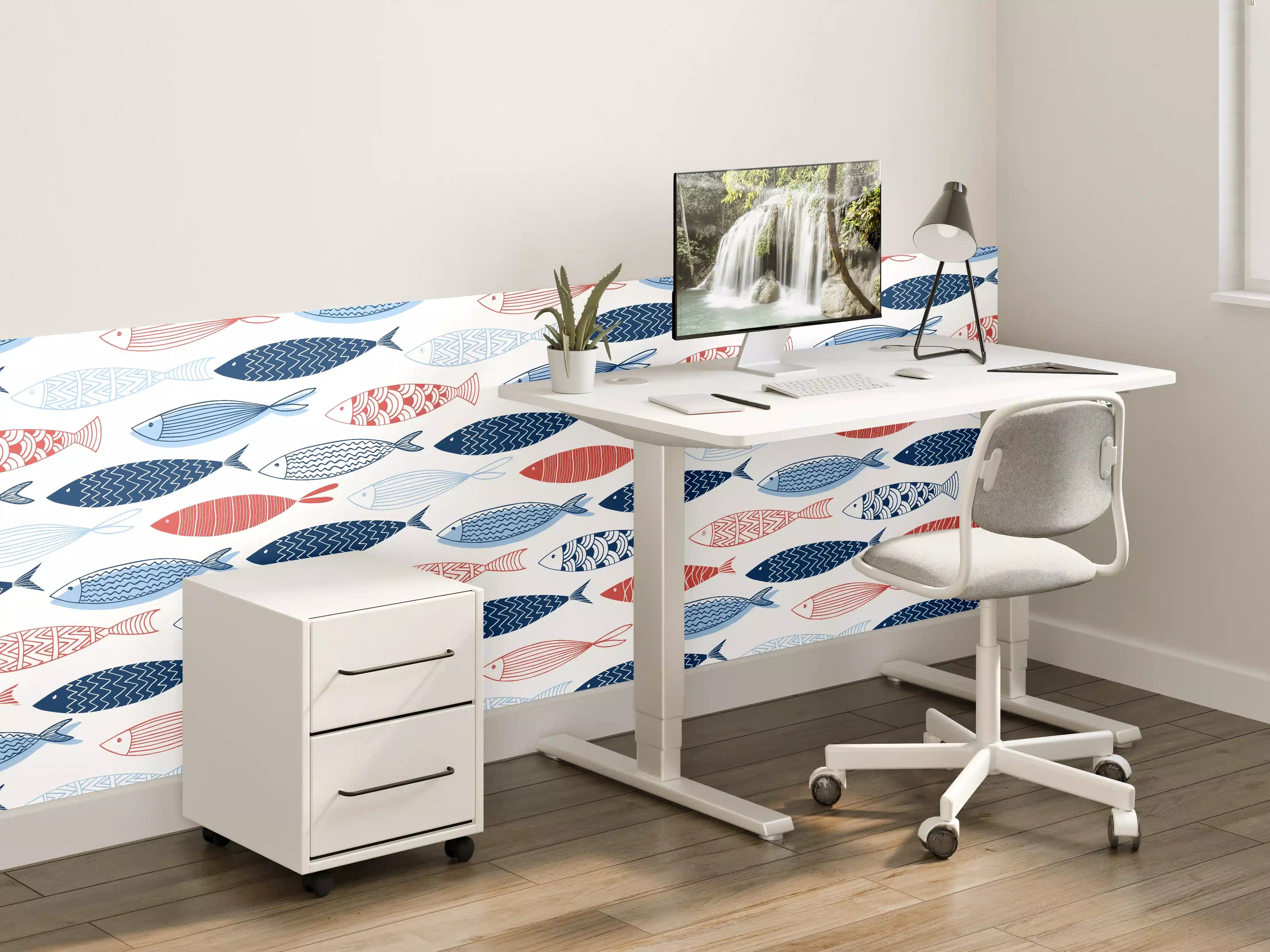 Kinderzimmer Wandgestaltung - Cartoon-Fische Blau-Rot