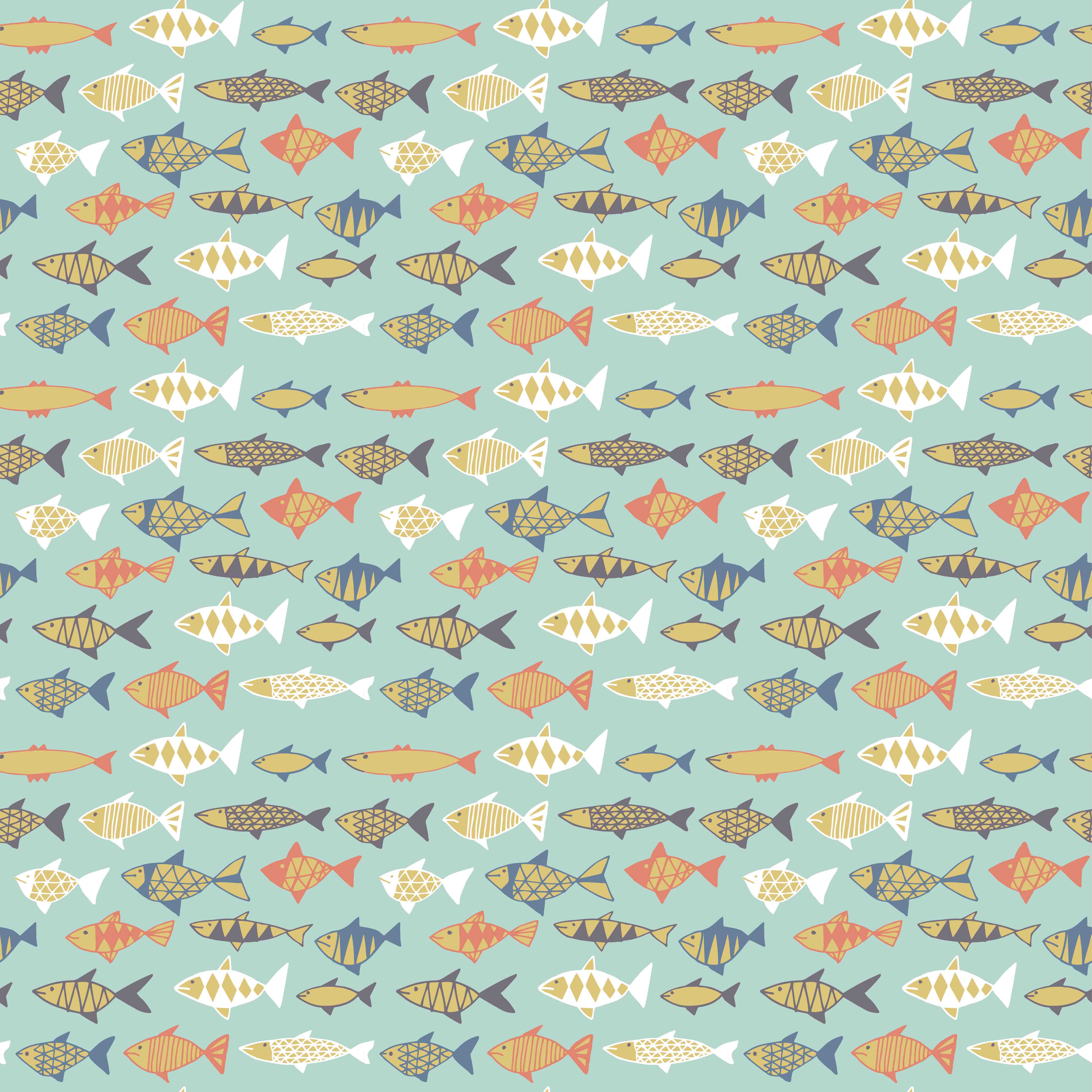 Kinderzimmer Wandgestaltung-Cartoon-Fische Türkis-Orange Muster