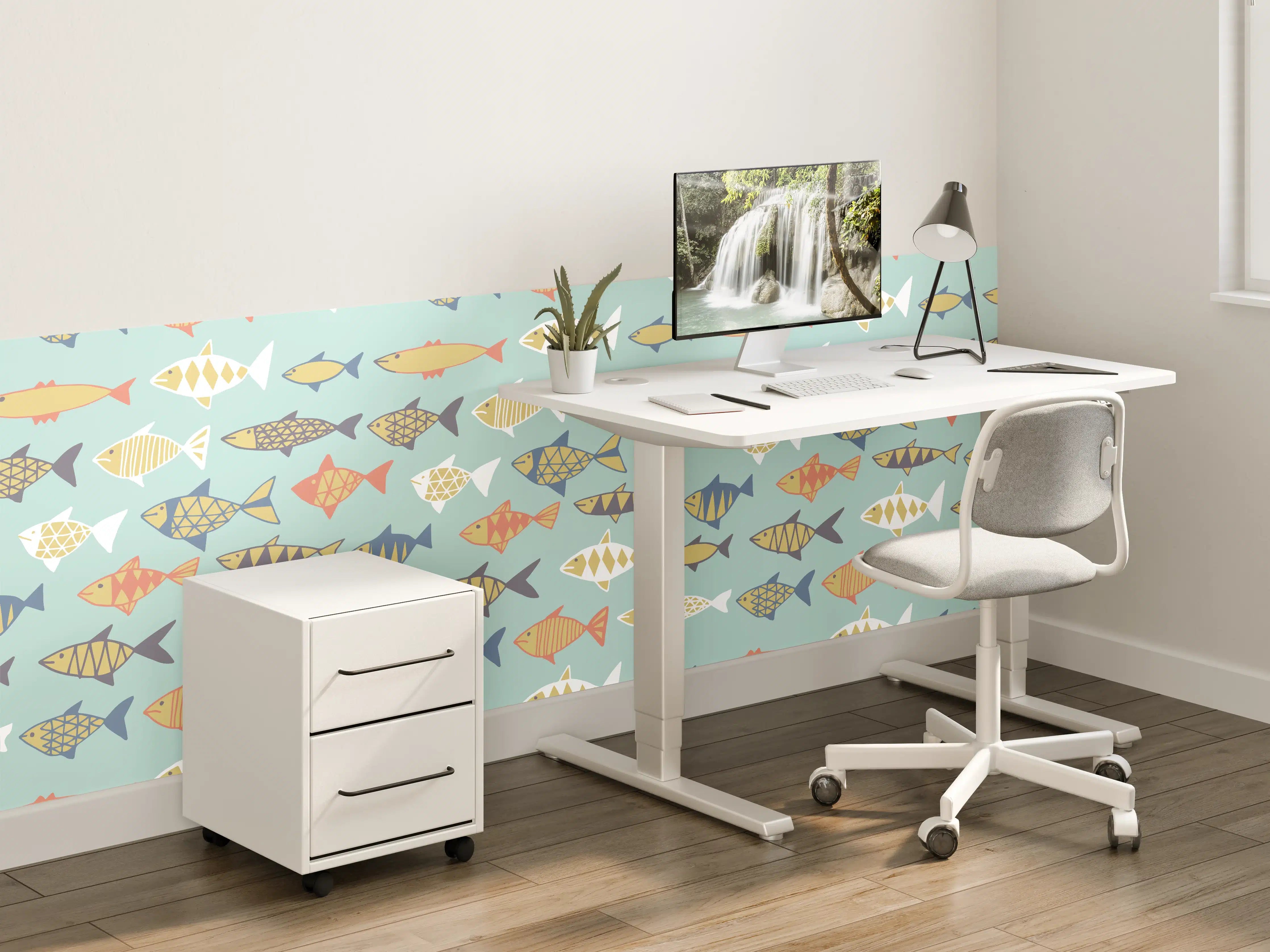 Kinderzimmer Wandgestaltung - Cartoon-Fische Türkis-Orange Muster