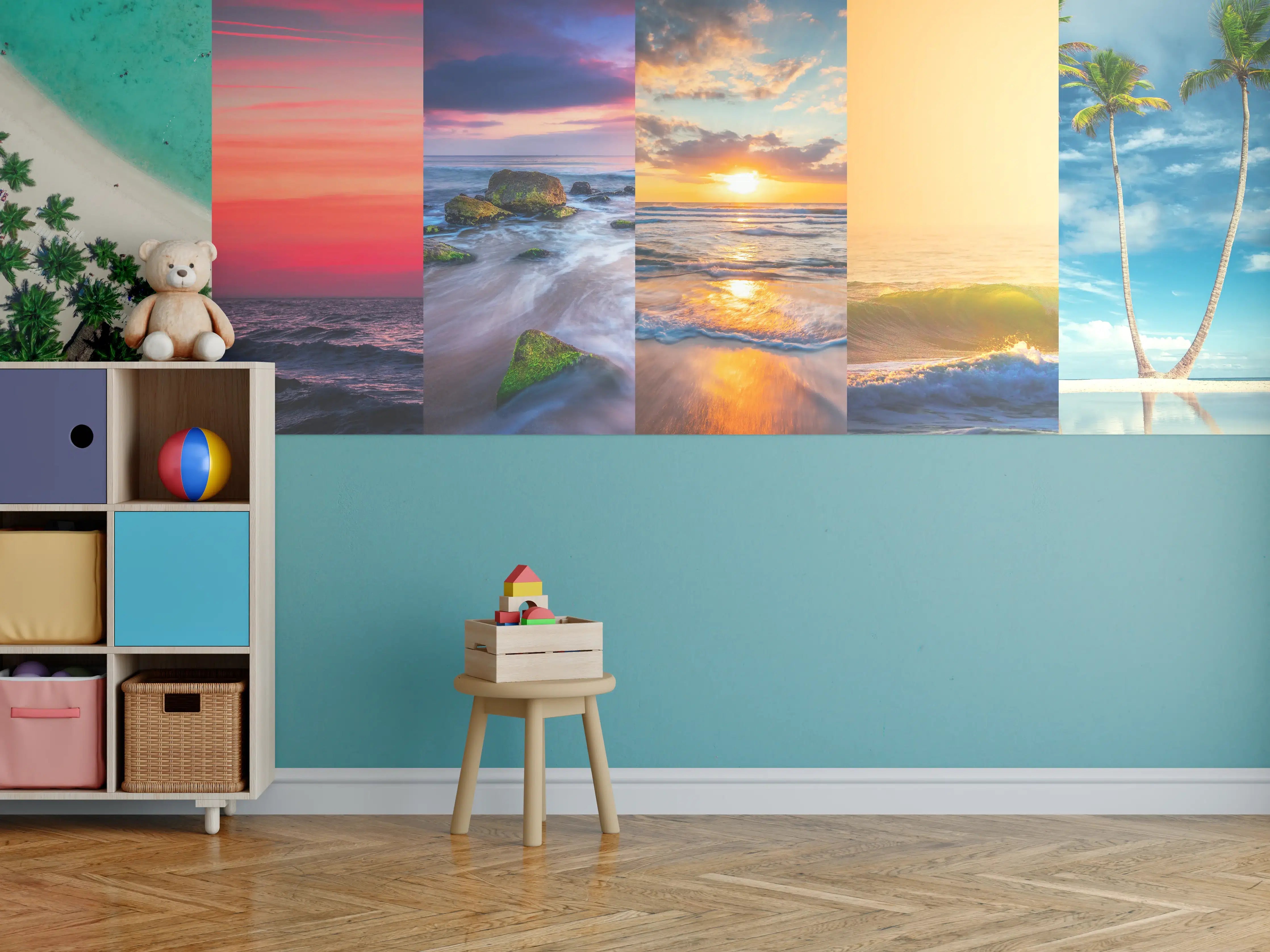 Kinderzimmer Wandgestaltung - Collage von Sommer Meer und Strand Bilder