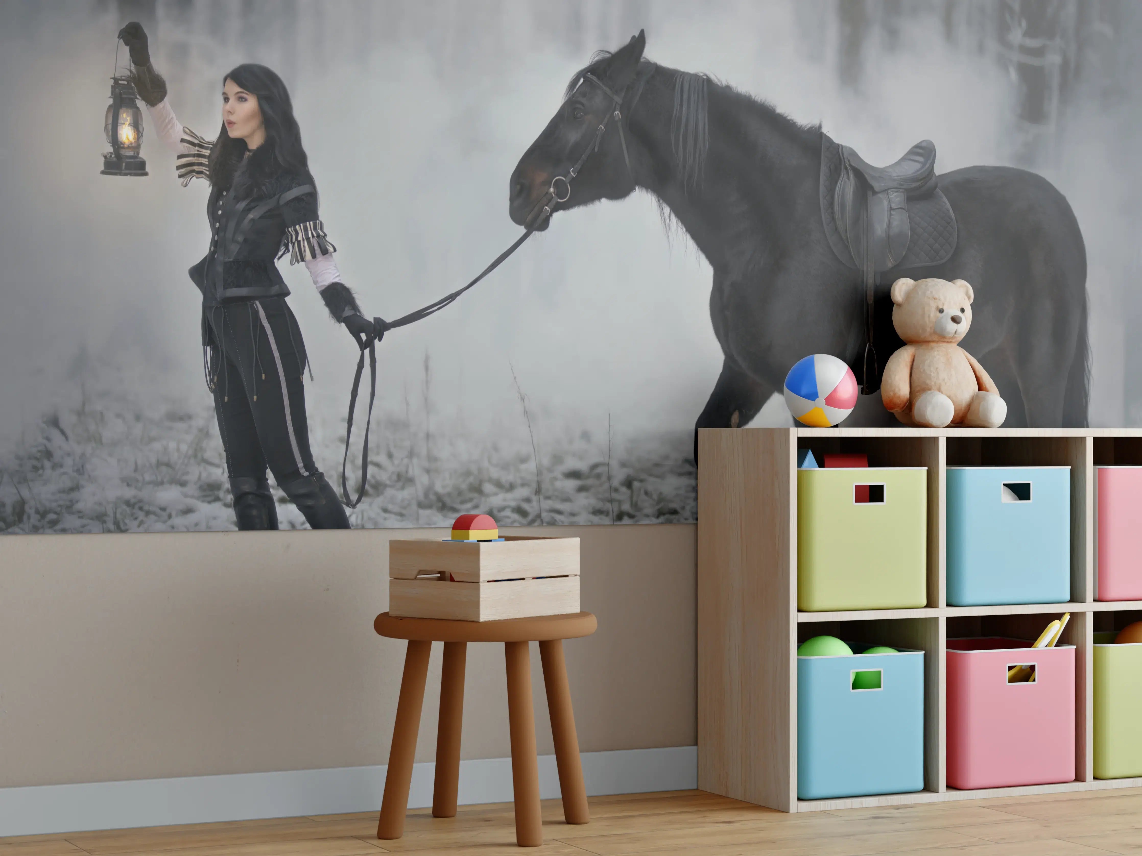 Kinderzimmer Wandgestaltung - Cosplay-Zauberin The Witcher mit Pferd