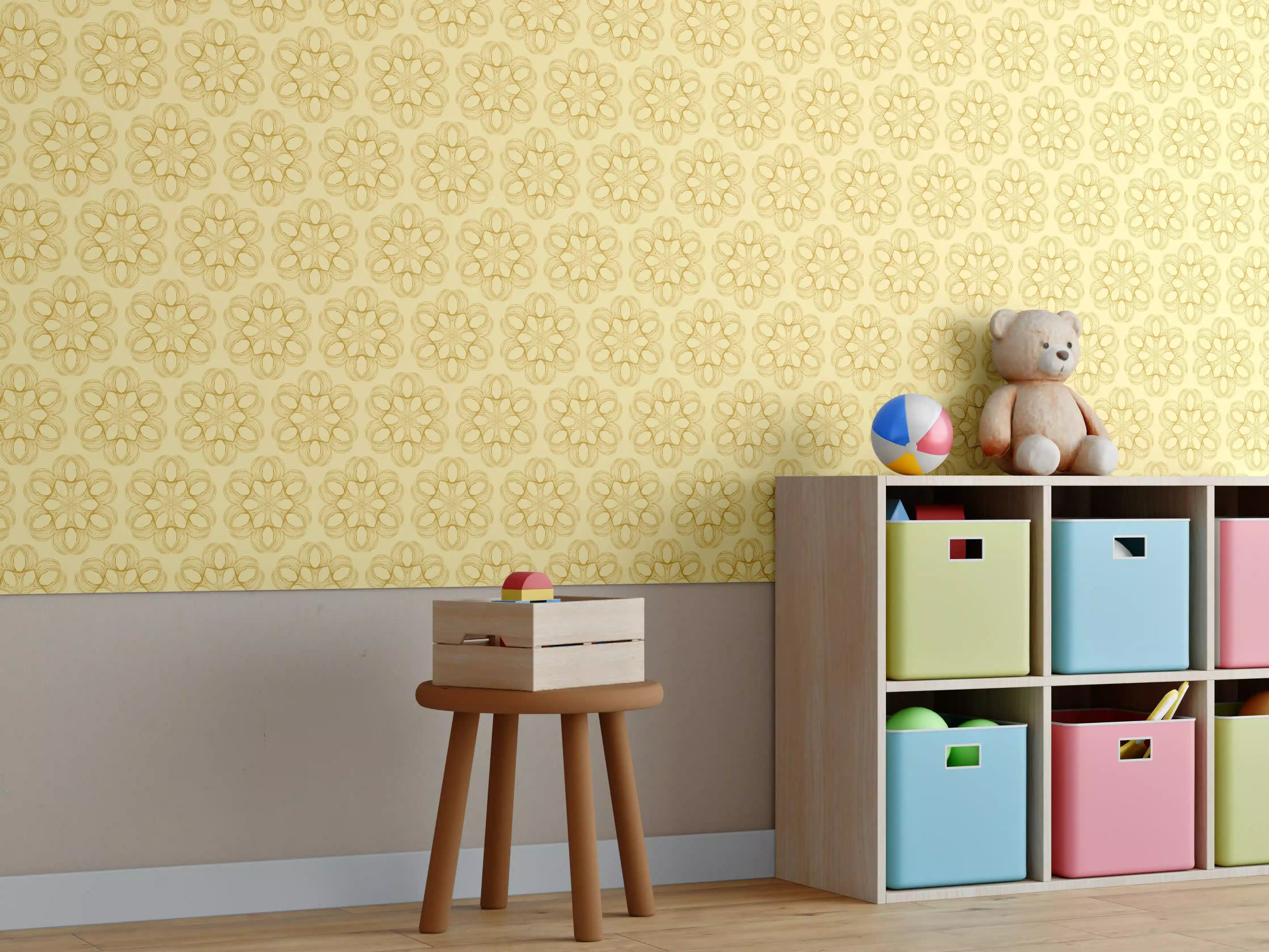 Kinderzimmer Wandgestaltung - Dekoratives Muster in warmem Gelb