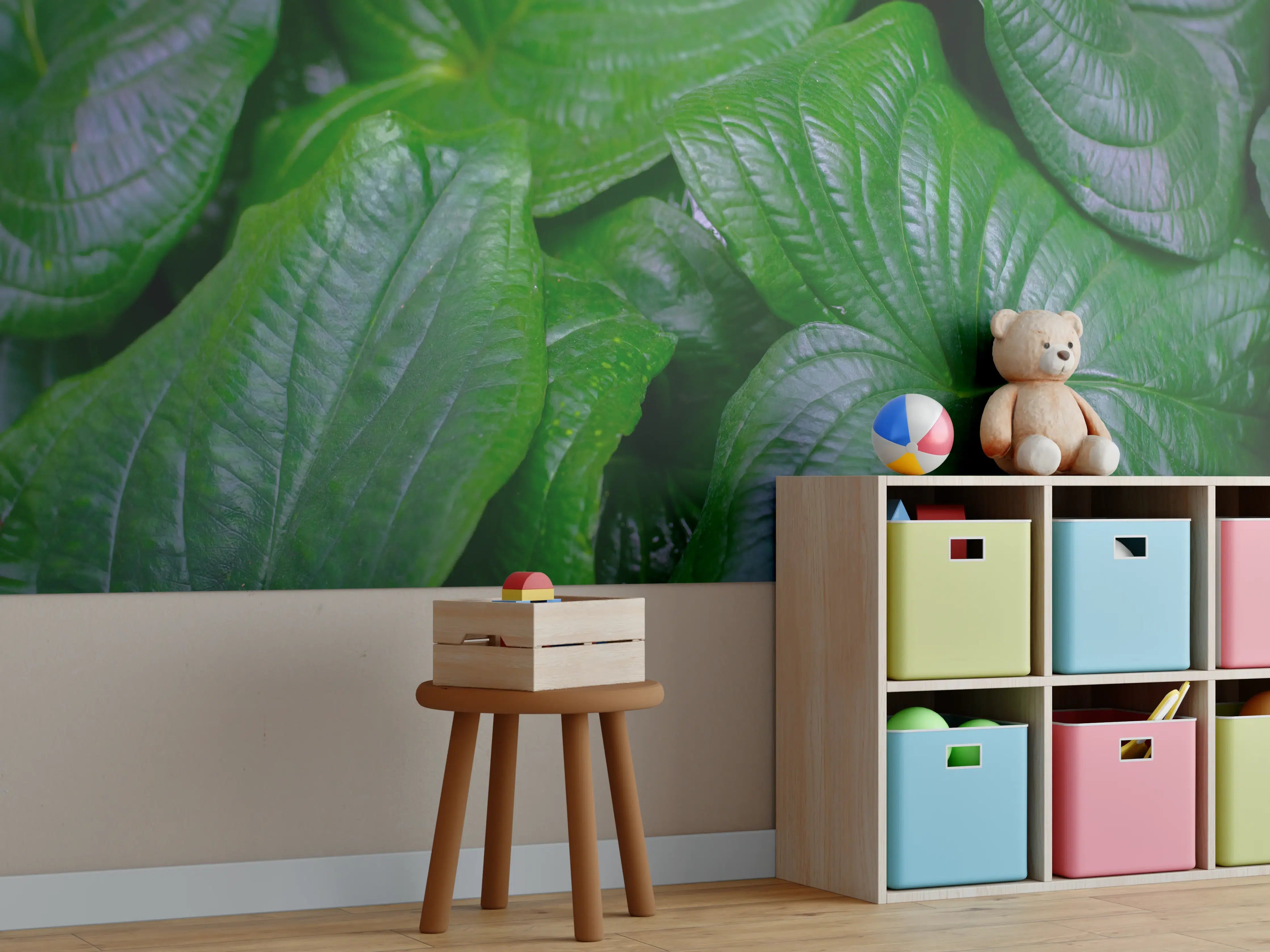 Kinderzimmer Wandgestaltung - Detailaufnahme Grüner Blätter