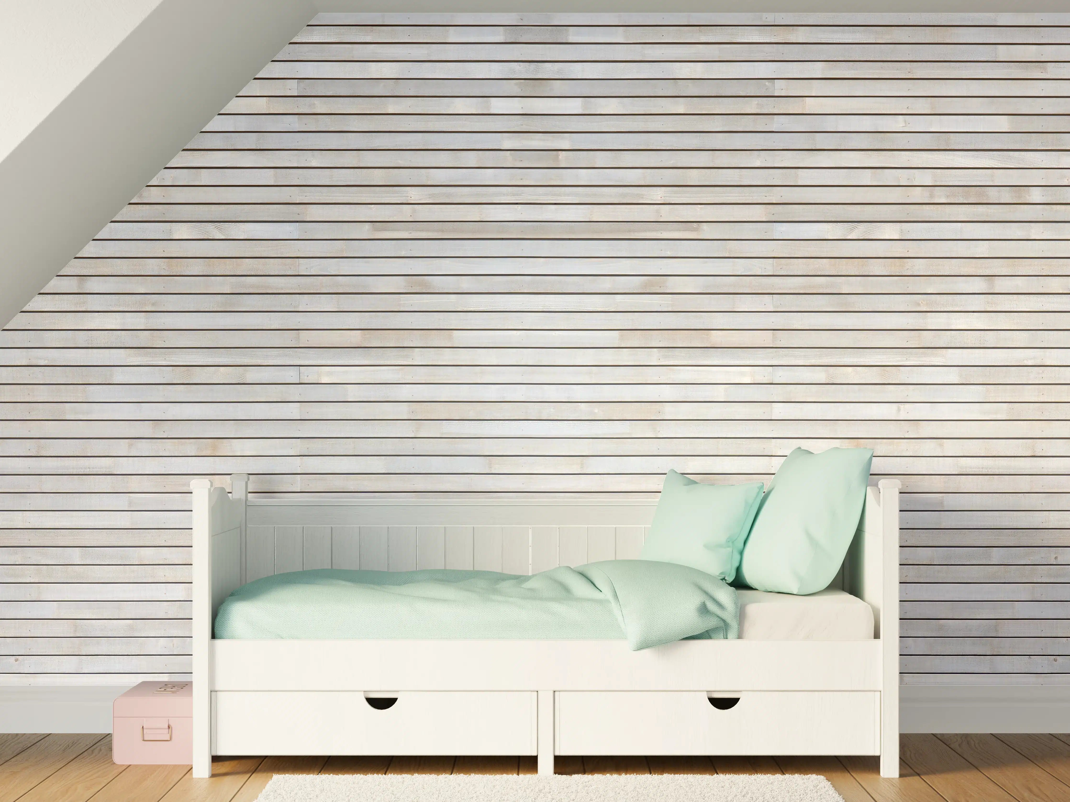 Kinderzimmer Wandgestaltung - Dezente Holzstruktur in hellen Tönen