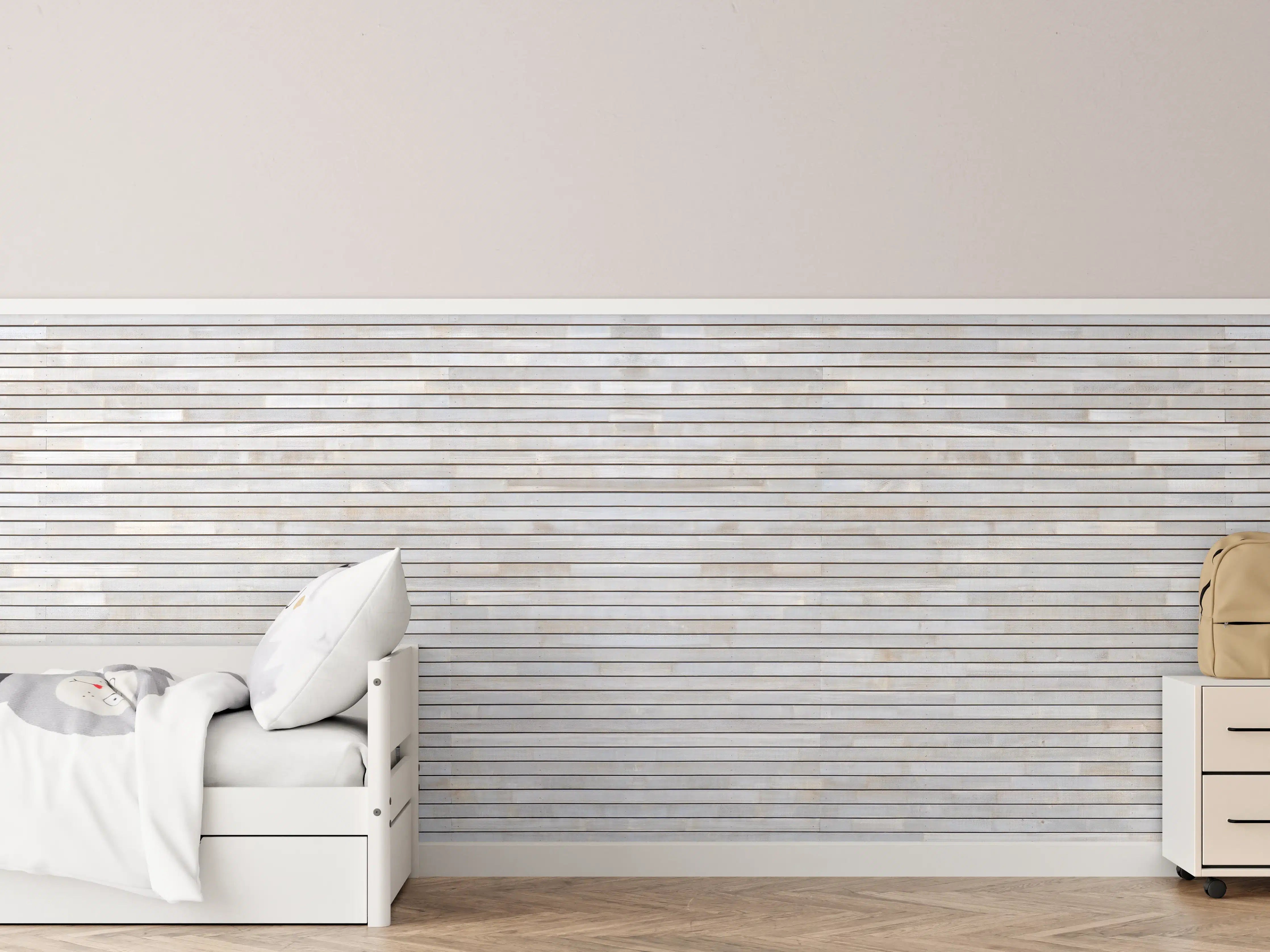 Kinderzimmer Wandgestaltung - Dezente Holzstruktur in hellen Tönen