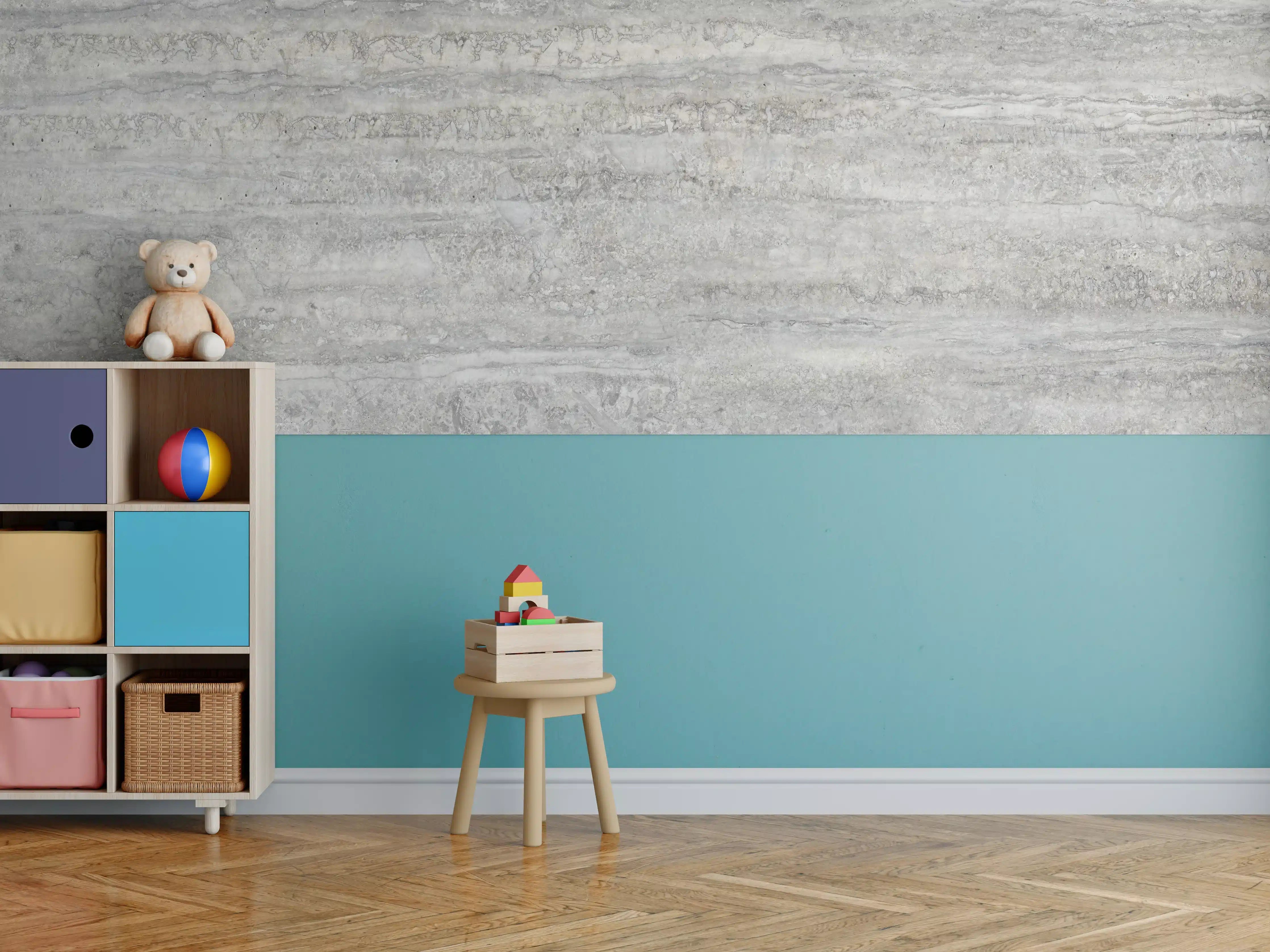 Kinderzimmer Wandgestaltung - Dezenter Travertin Marmor
