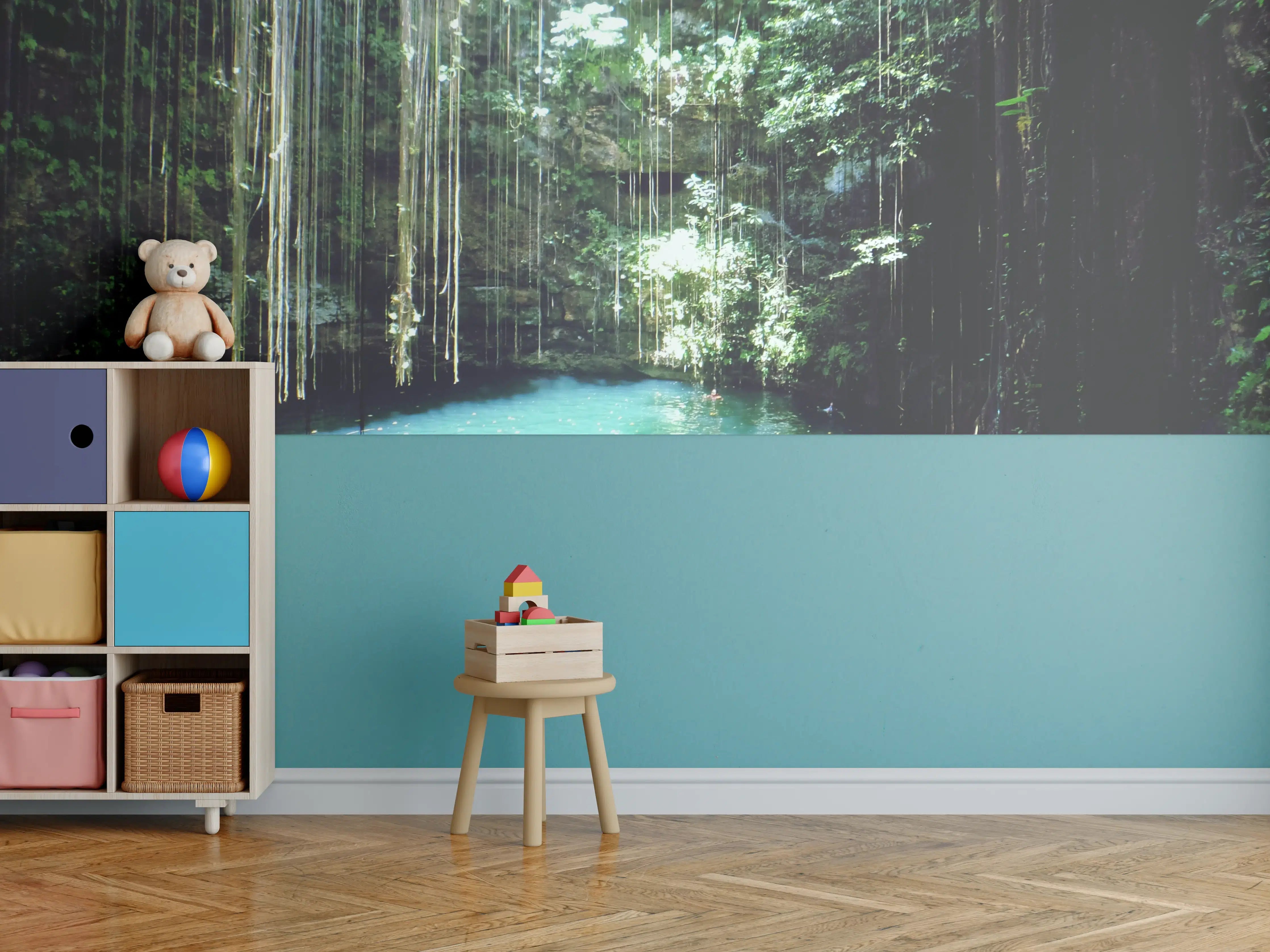 Kinderzimmer Wandgestaltung - Dicht bewachsener Wasserfall in tropischer Umgebung