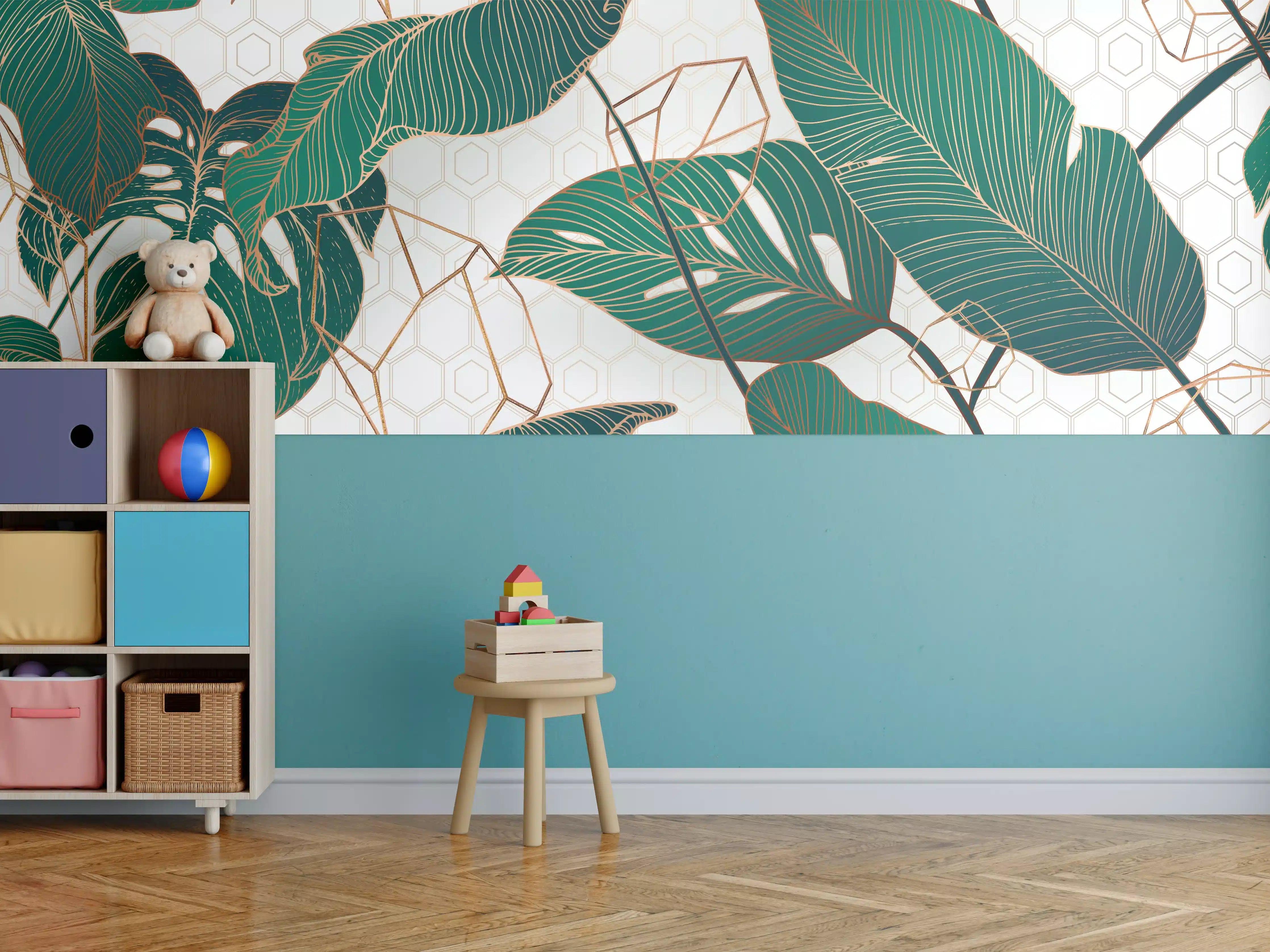 Kinderzimmer Wandgestaltung - Dichte, grüne Blätter und tropische Pflanzen