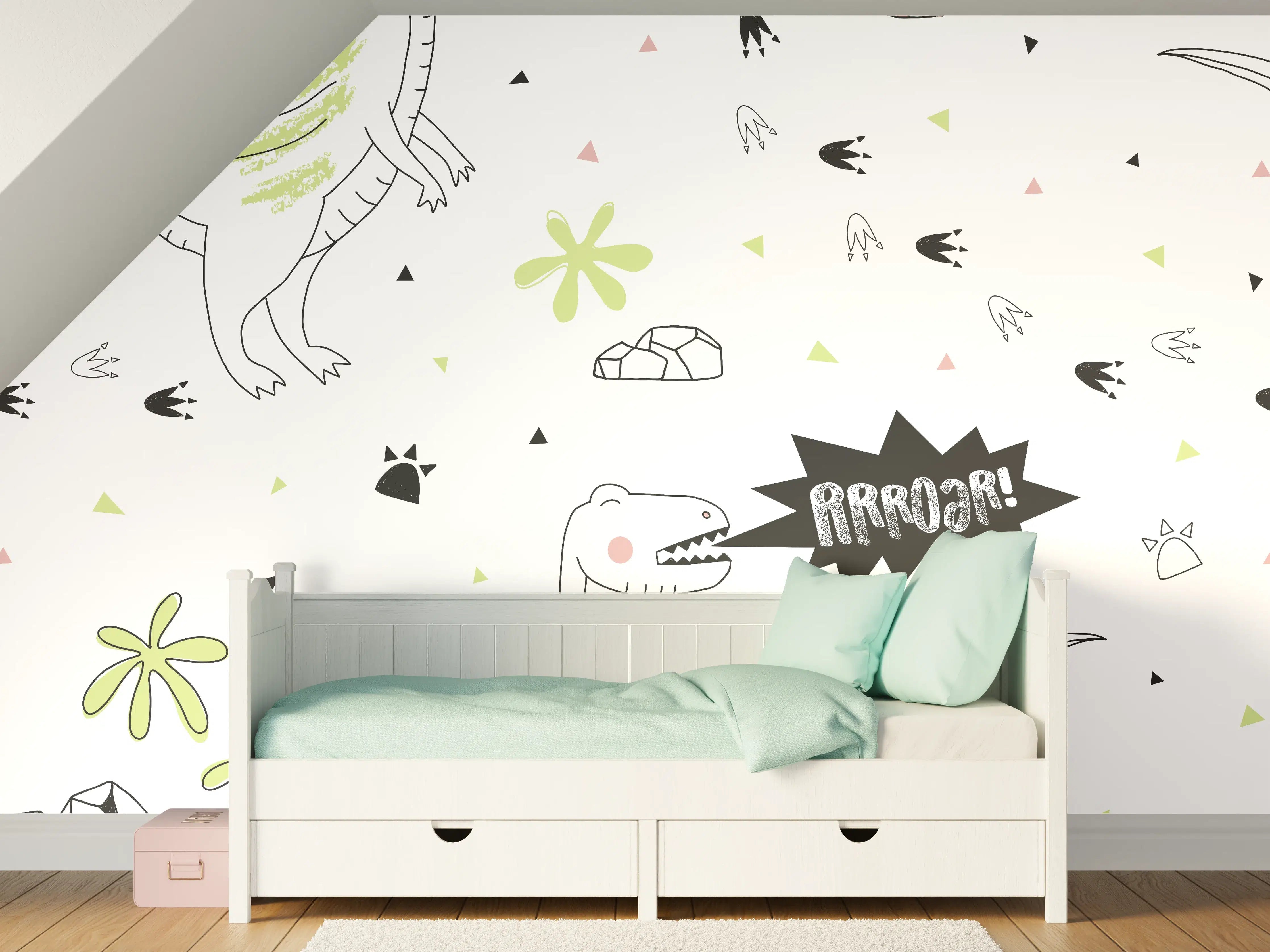 Kinderzimmer Wandgestaltung - Dino-Muster Kindermotiv Bunt