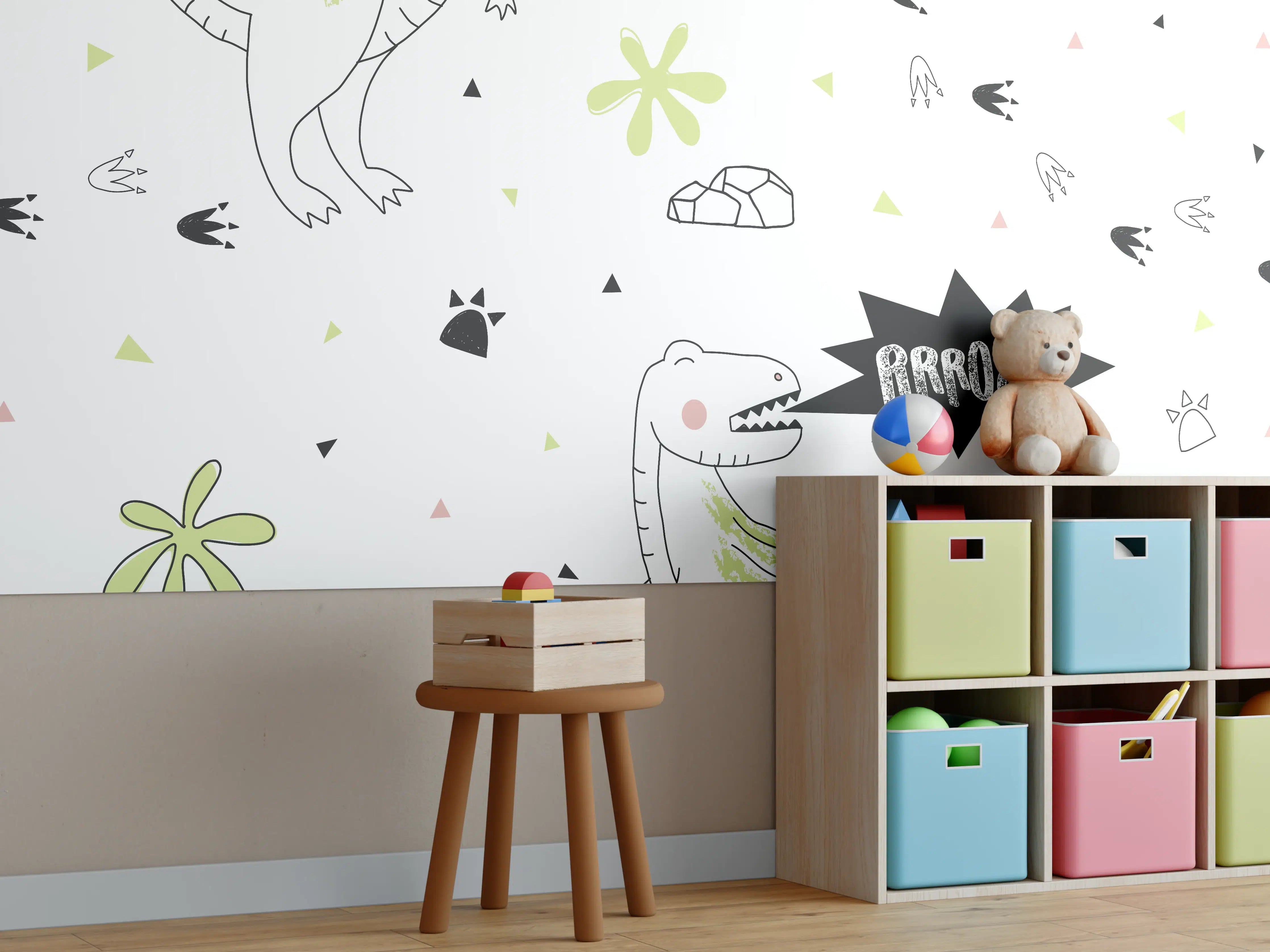 Kinderzimmer Wandgestaltung - Dino-Muster Kindermotiv Bunt