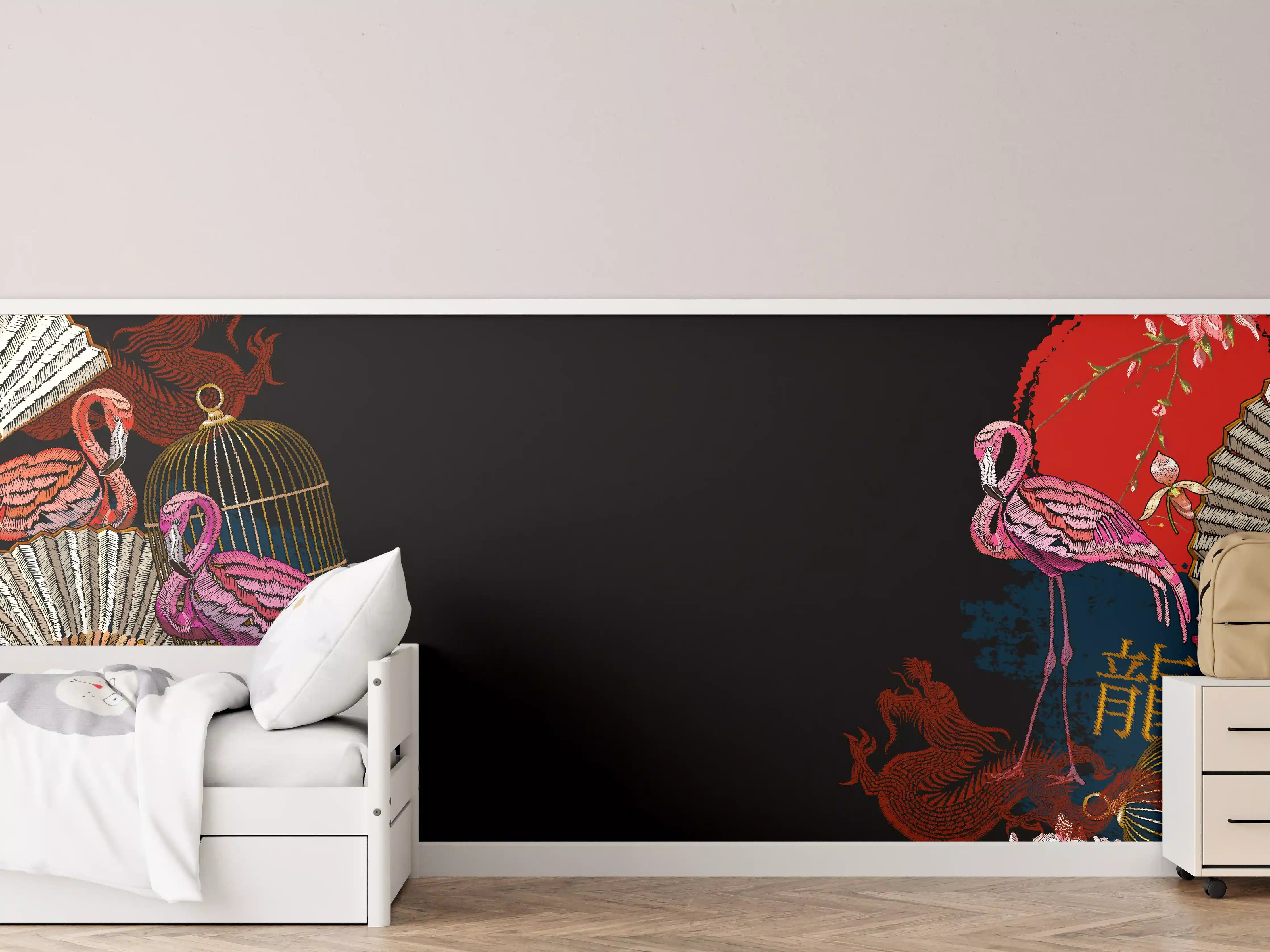 Kinderzimmer Wandgestaltung - Drachen & Flamigos - Stickmuster