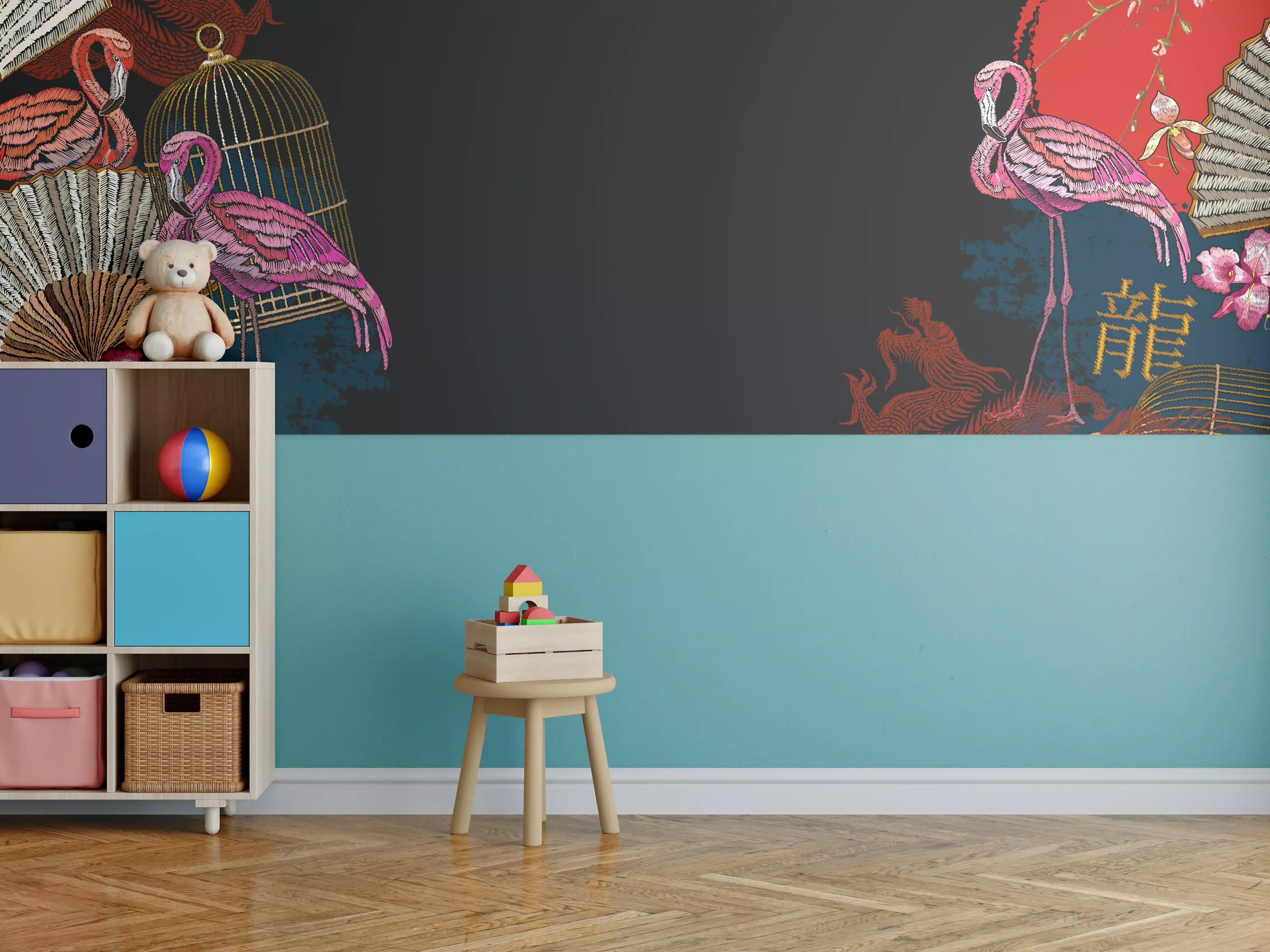 Kinderzimmer Wandgestaltung - Drachen & Flamigos - Stickmuster