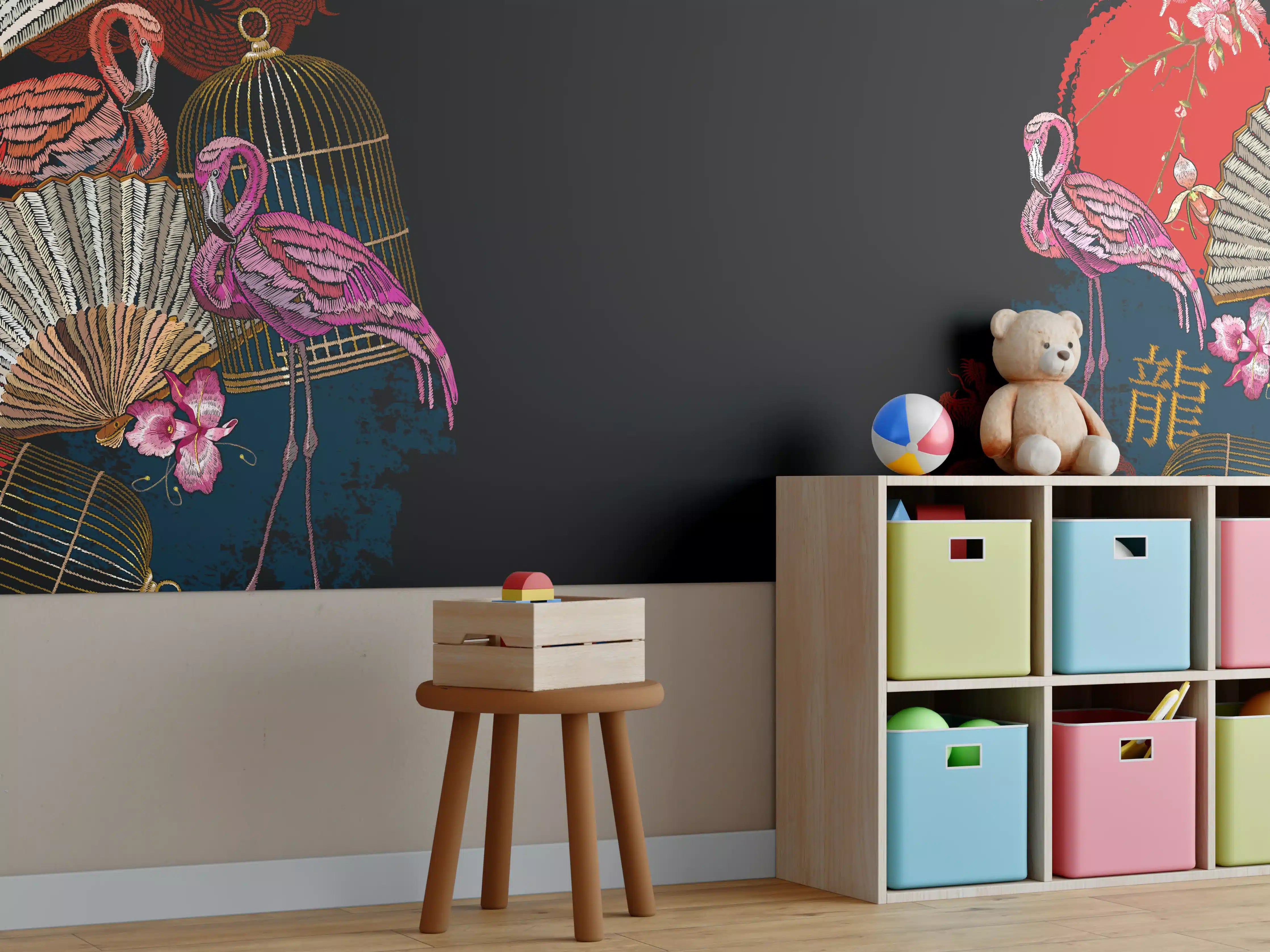 Kinderzimmer Wandgestaltung - Drachen & Flamigos - Stickmuster