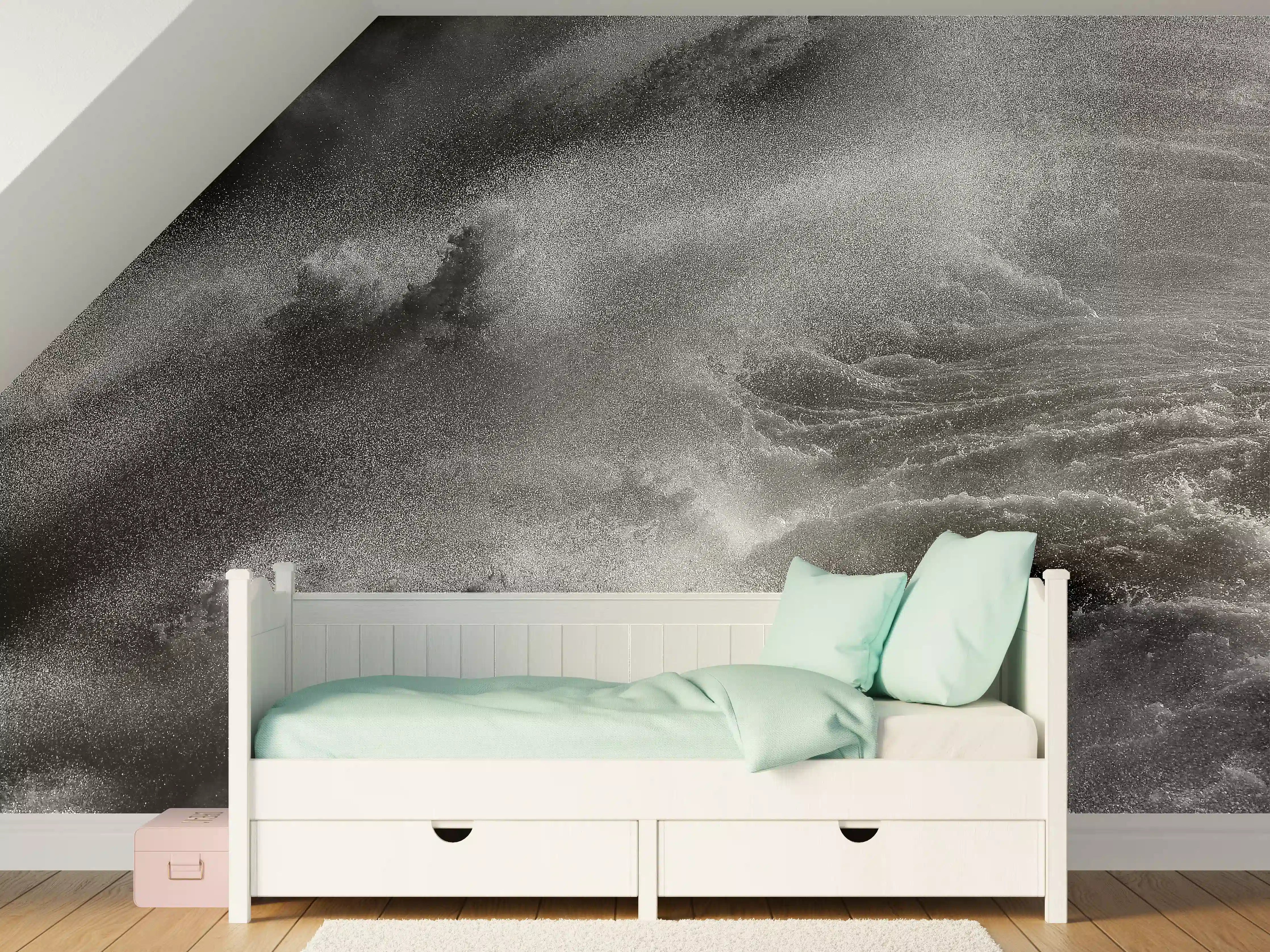 Kinderzimmer Wandgestaltung - Dramatische Meereswellen monochrom