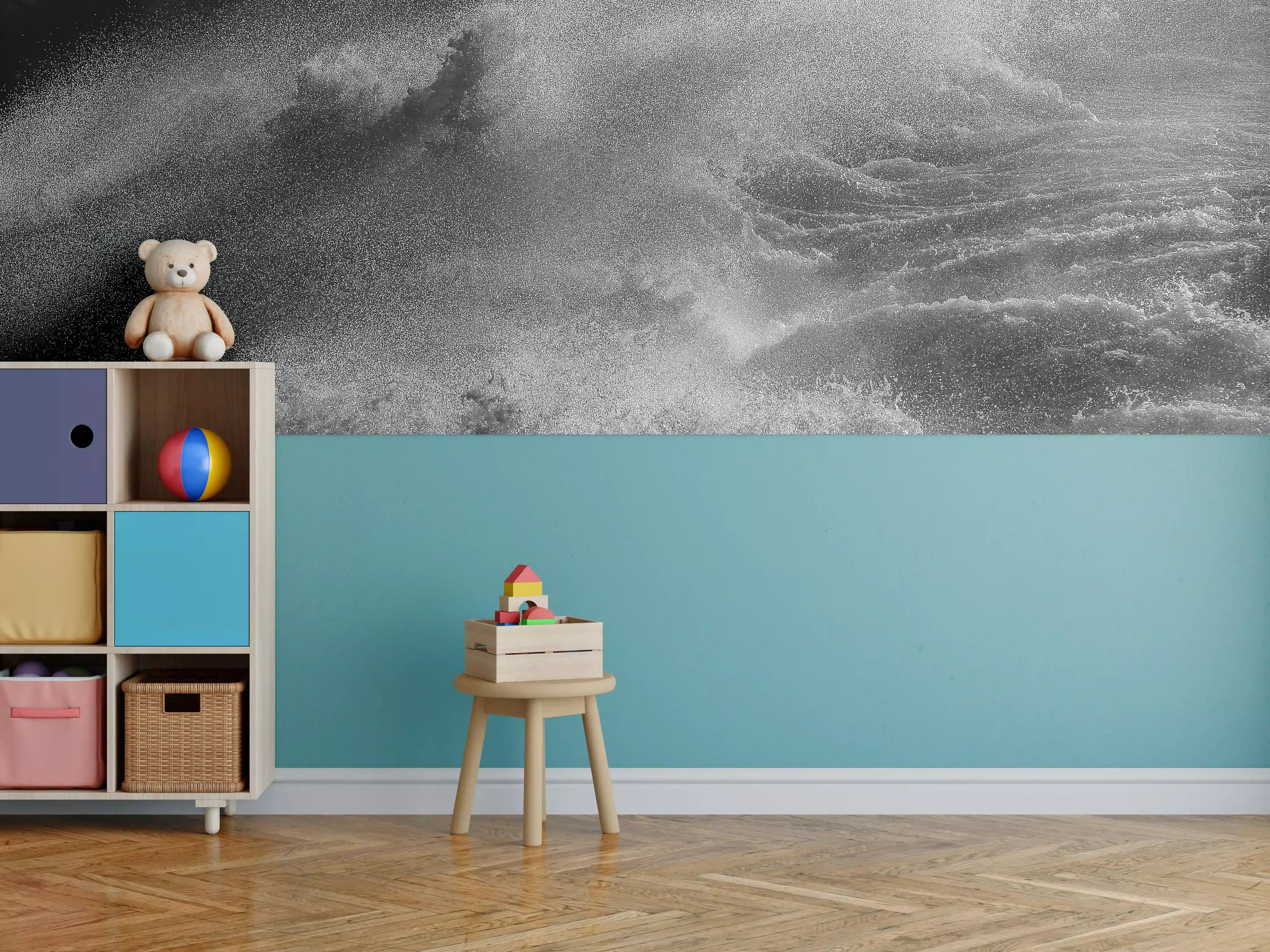 Kinderzimmer Wandgestaltung - Dramatische Meereswellen monochrom