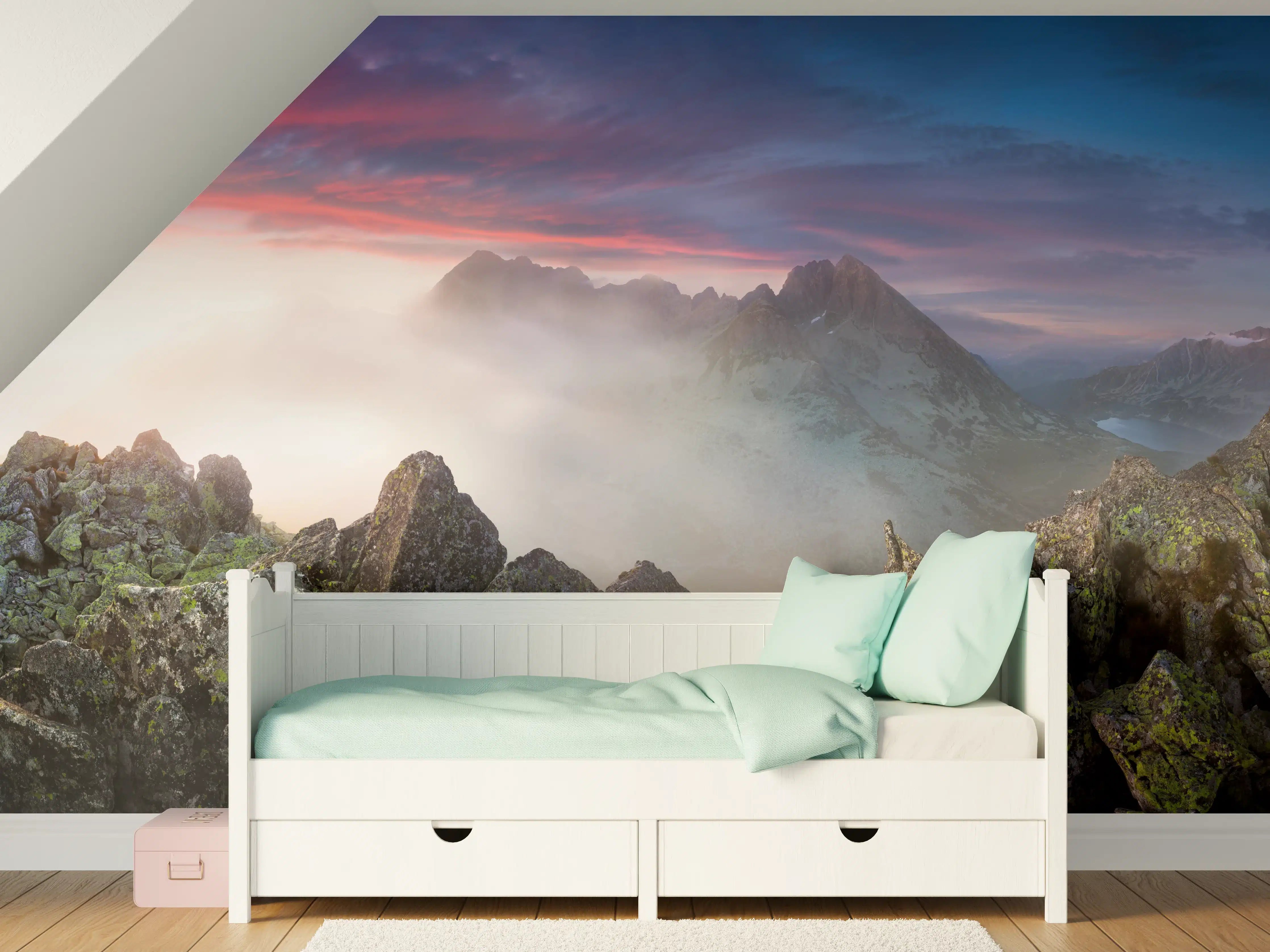 Kinderzimmer Wandgestaltung - Dramatischer Berg- und Wolkenpanorama