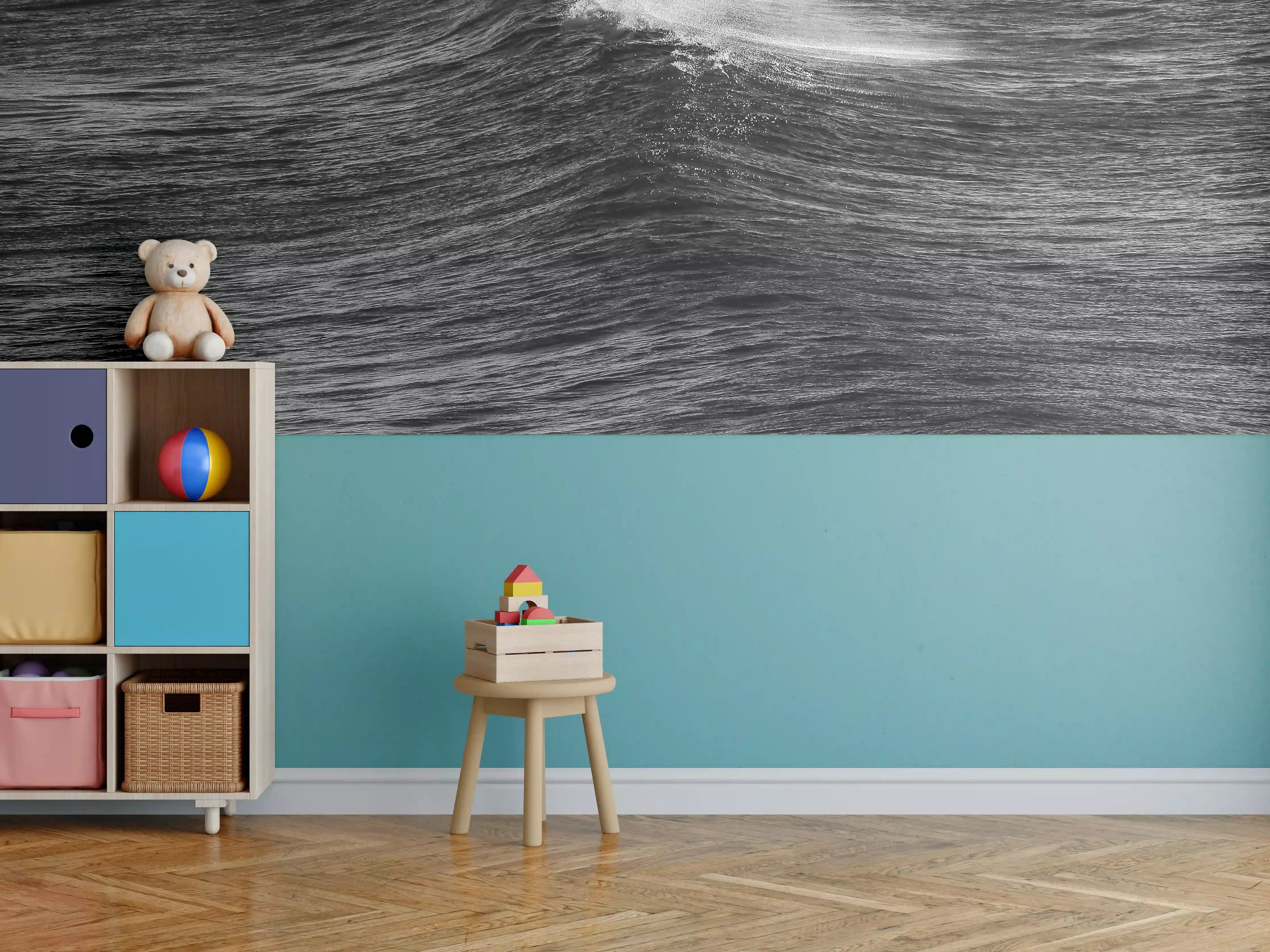 Kinderzimmer Wandgestaltung - Dramatisches Meer in Schwarzweiß