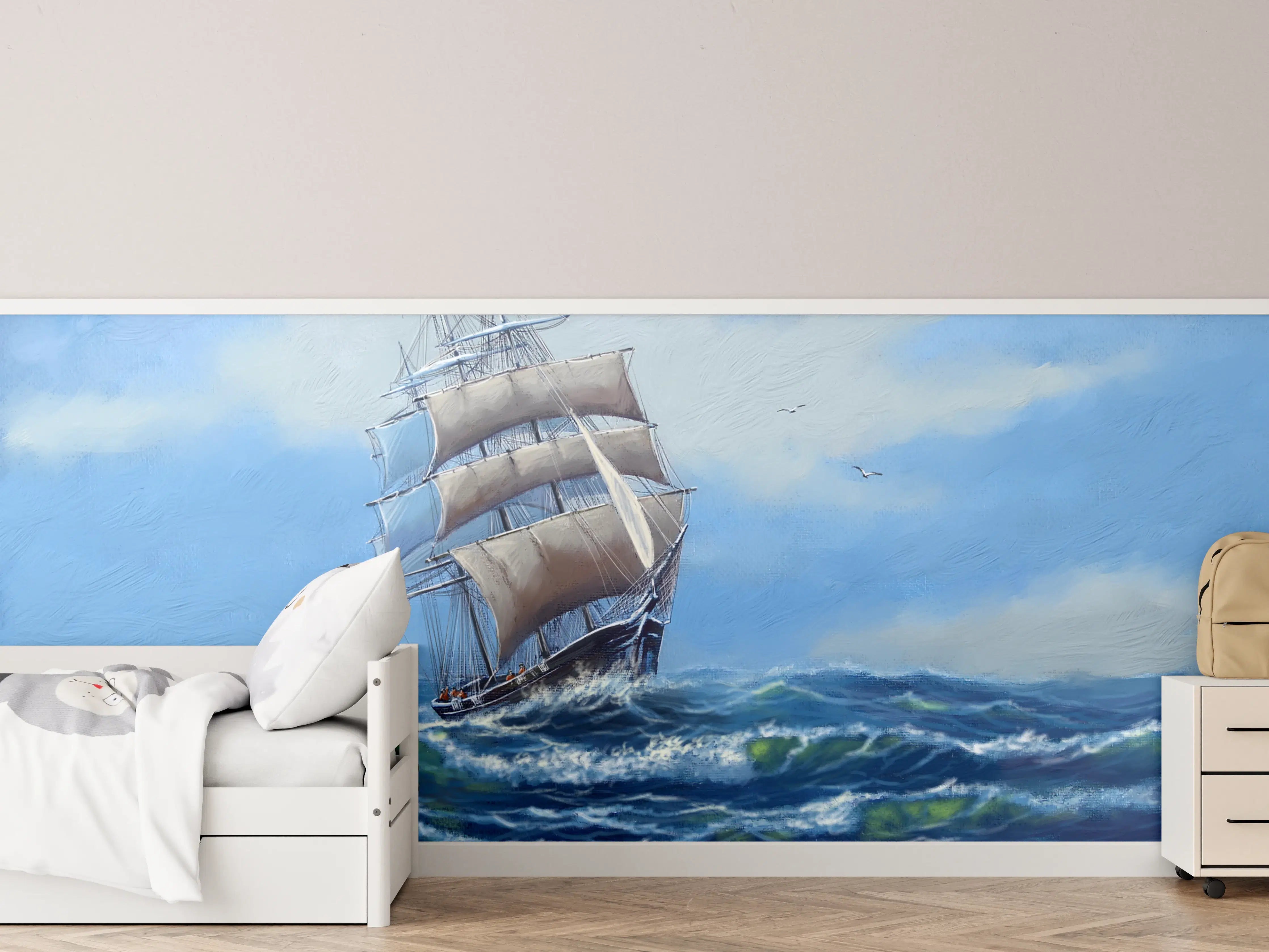 Kinderzimmer Wandgestaltung - Dramatisches Segelschiff auf rauer See